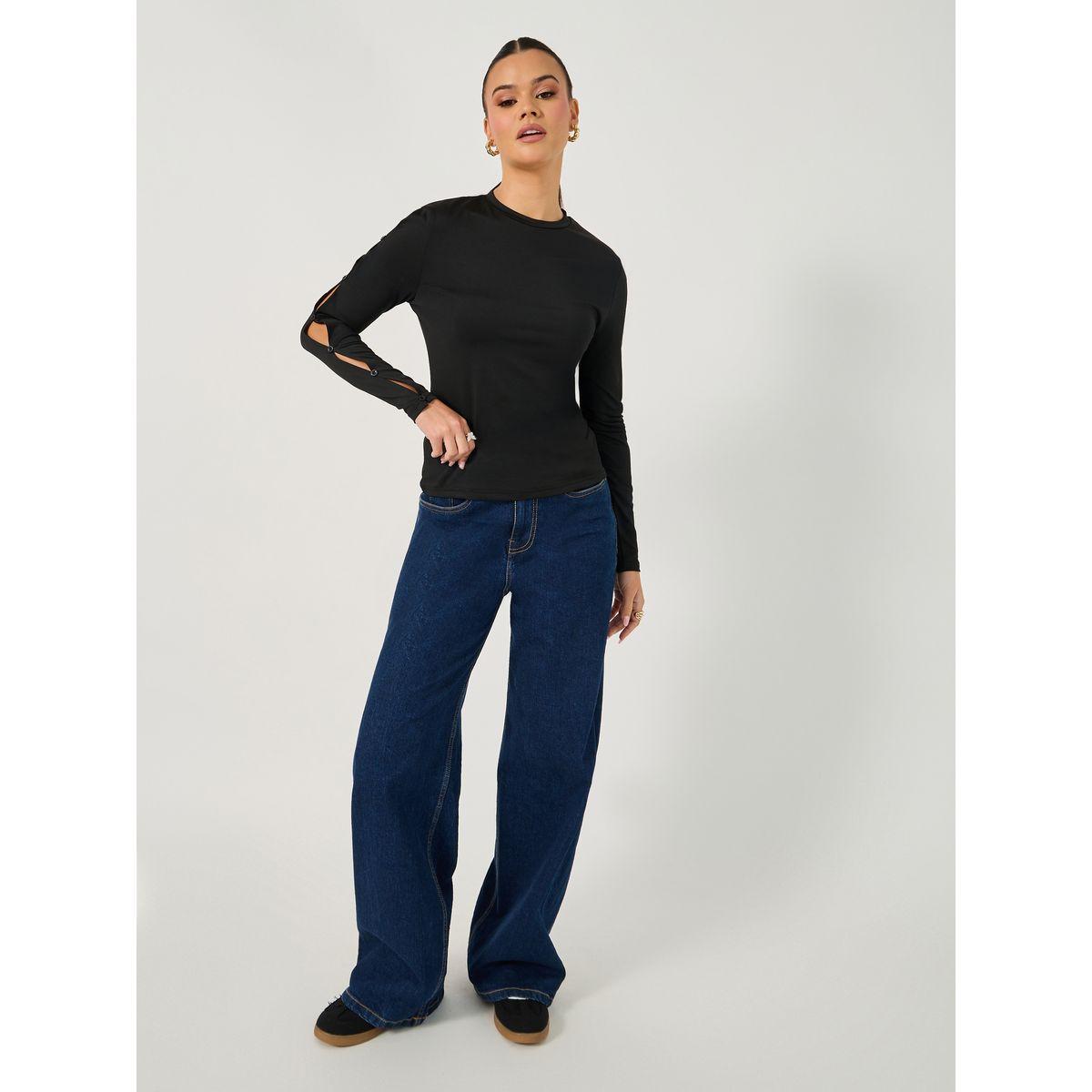 Styli Cut-Out Sleeve Button Detail Round Neck T-Shirt-women-clothing-tshirts-image-3