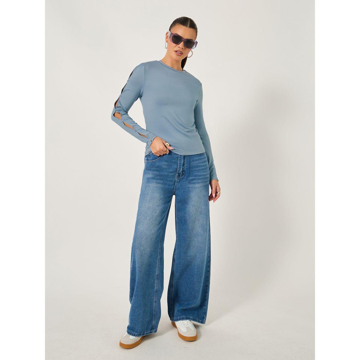 Styli Cut-Out Sleeve Button Detail Round Neck T-Shirt-women-clothing-tshirts-image-3