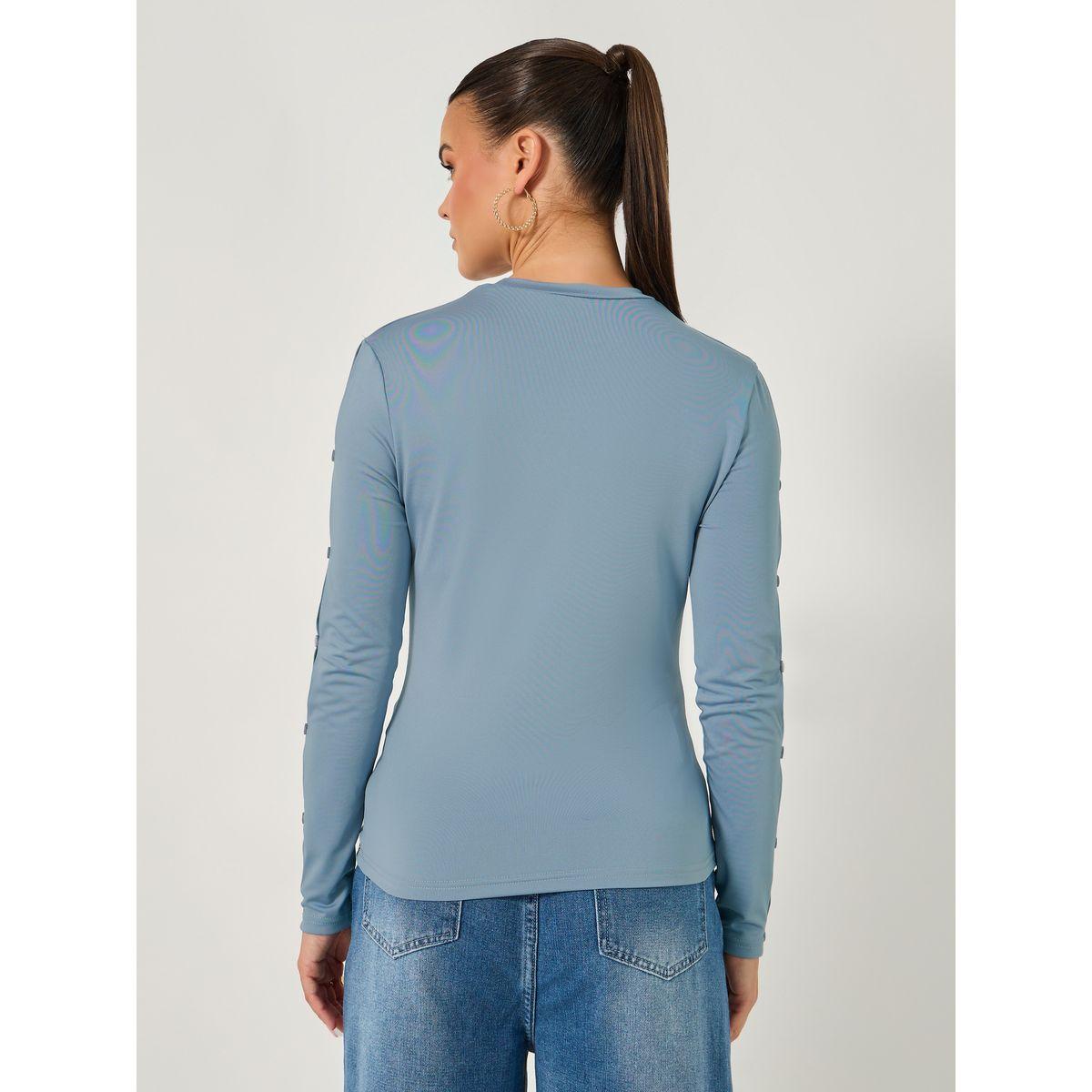 Styli Cut-Out Sleeve Button Detail Round Neck T-Shirt-women-clothing-tshirts-image-6