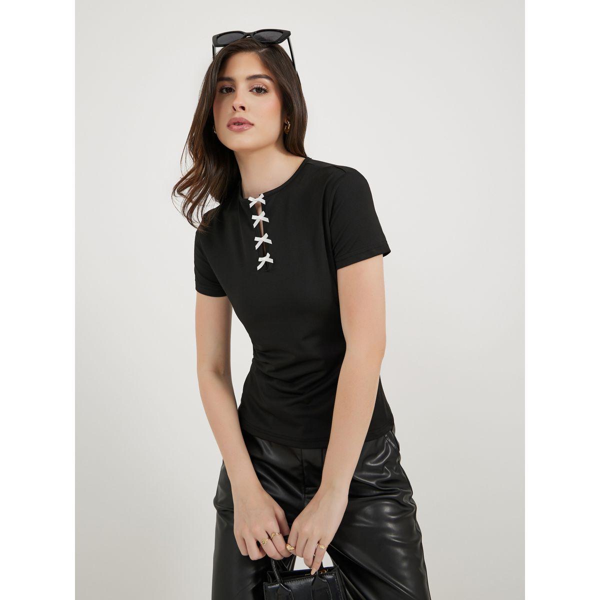 Styli Round Neck Bow Detail Fitted T-Shirt-women-clothing-tshirts-image-1