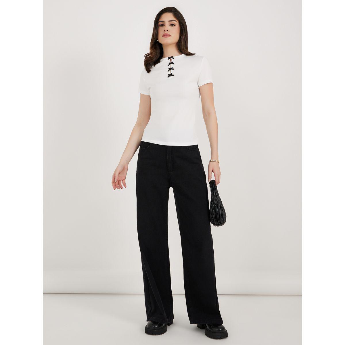 Styli Round Neck Bow Detail Fitted T-Shirt-women-clothing-tshirts-image-2
