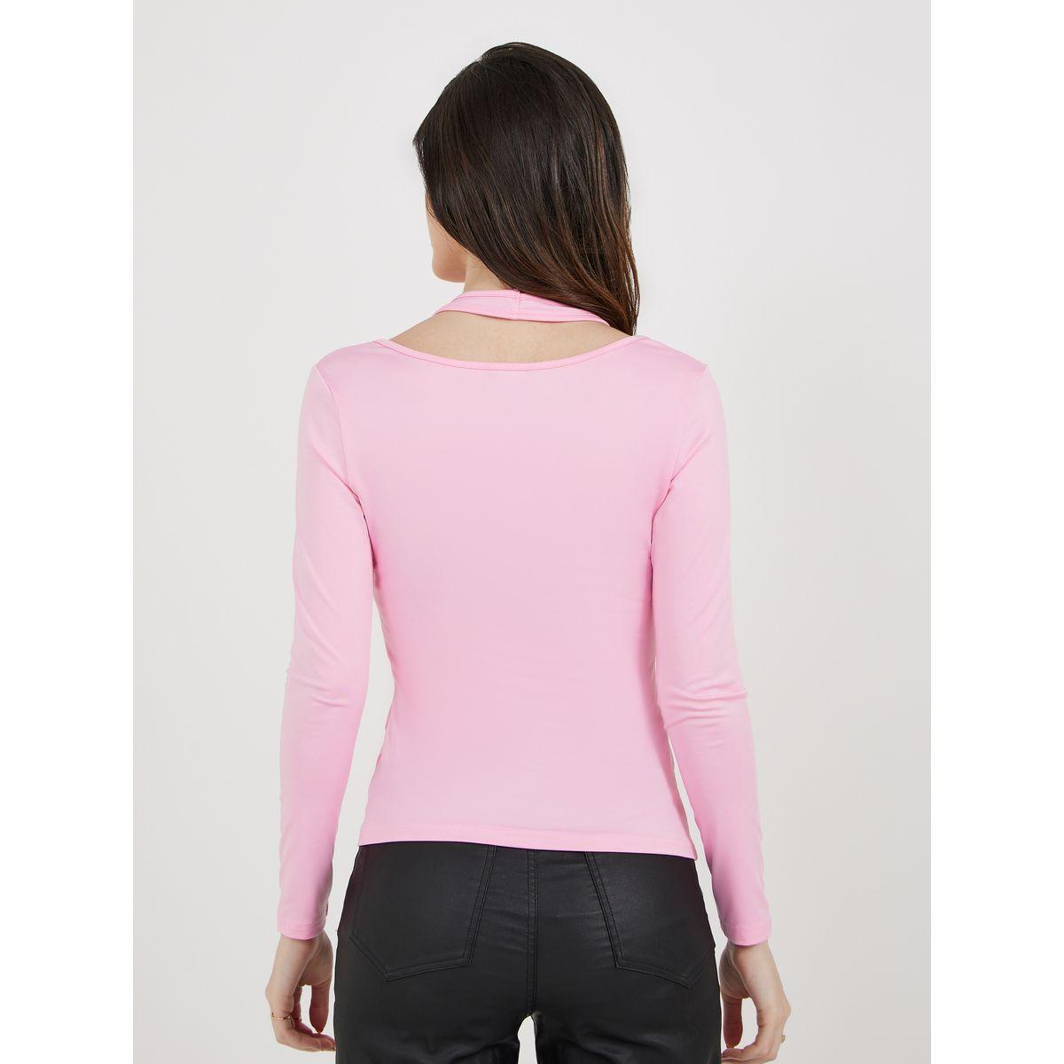 تيشيرت مُجسم بياقة هولتر وتفاصيل فتحات-women-clothing-tshirts-image-5