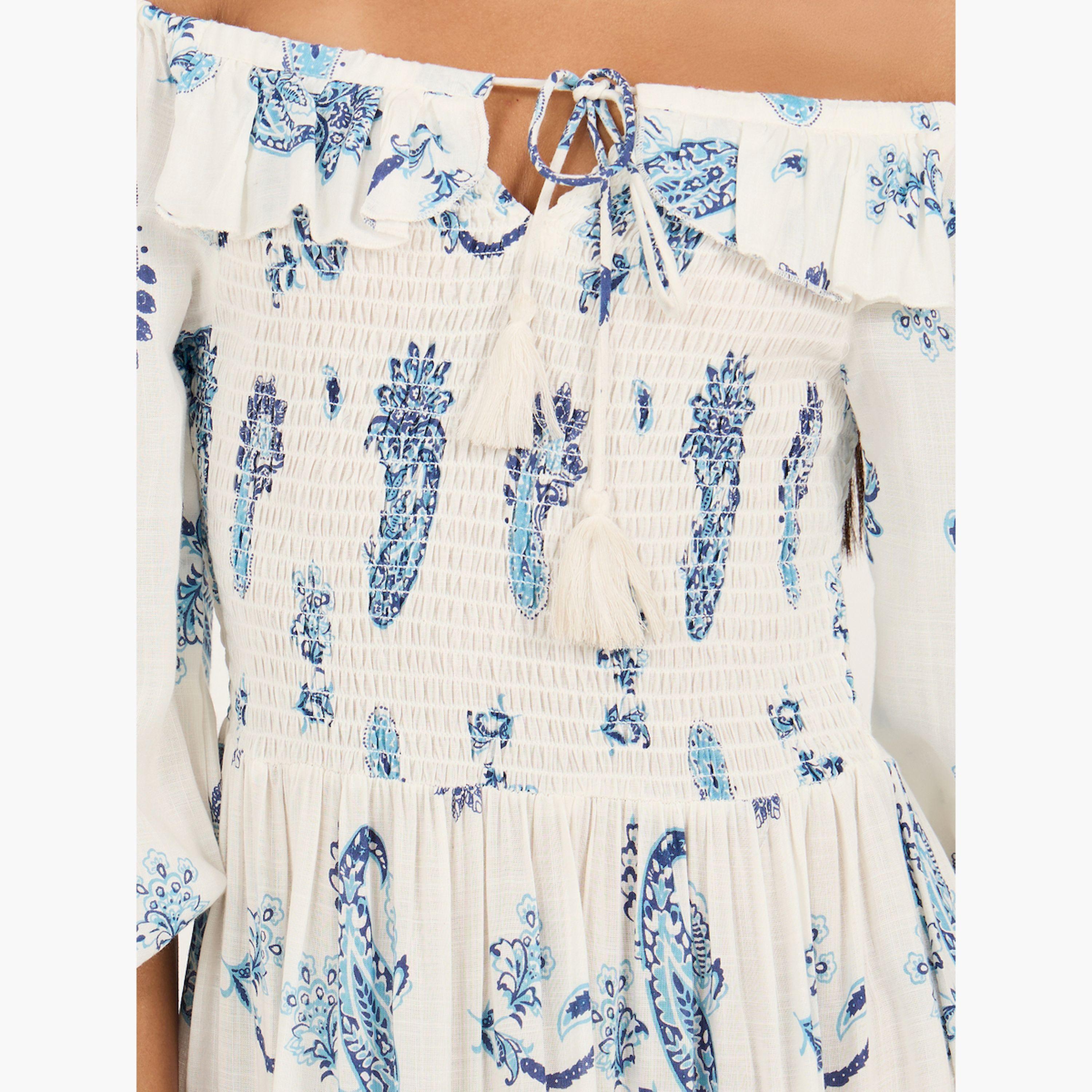 Styli Bohemian Print Off Shoulder Neck Tiered Midi Dress-women-clothing-dresses-image-4