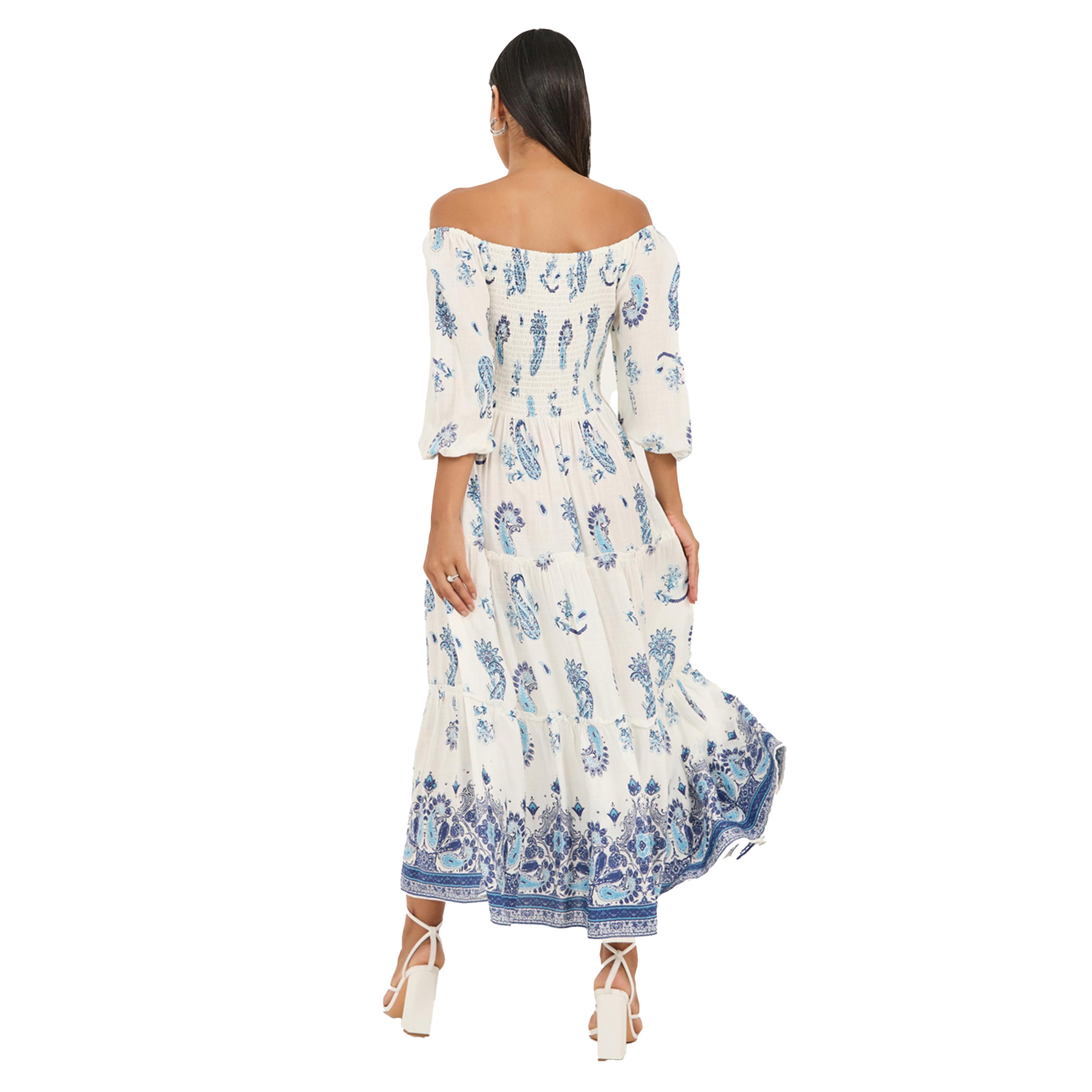 Styli Bohemian Print Off Shoulder Neck Tiered Midi Dress-women-clothing-dresses-image-5