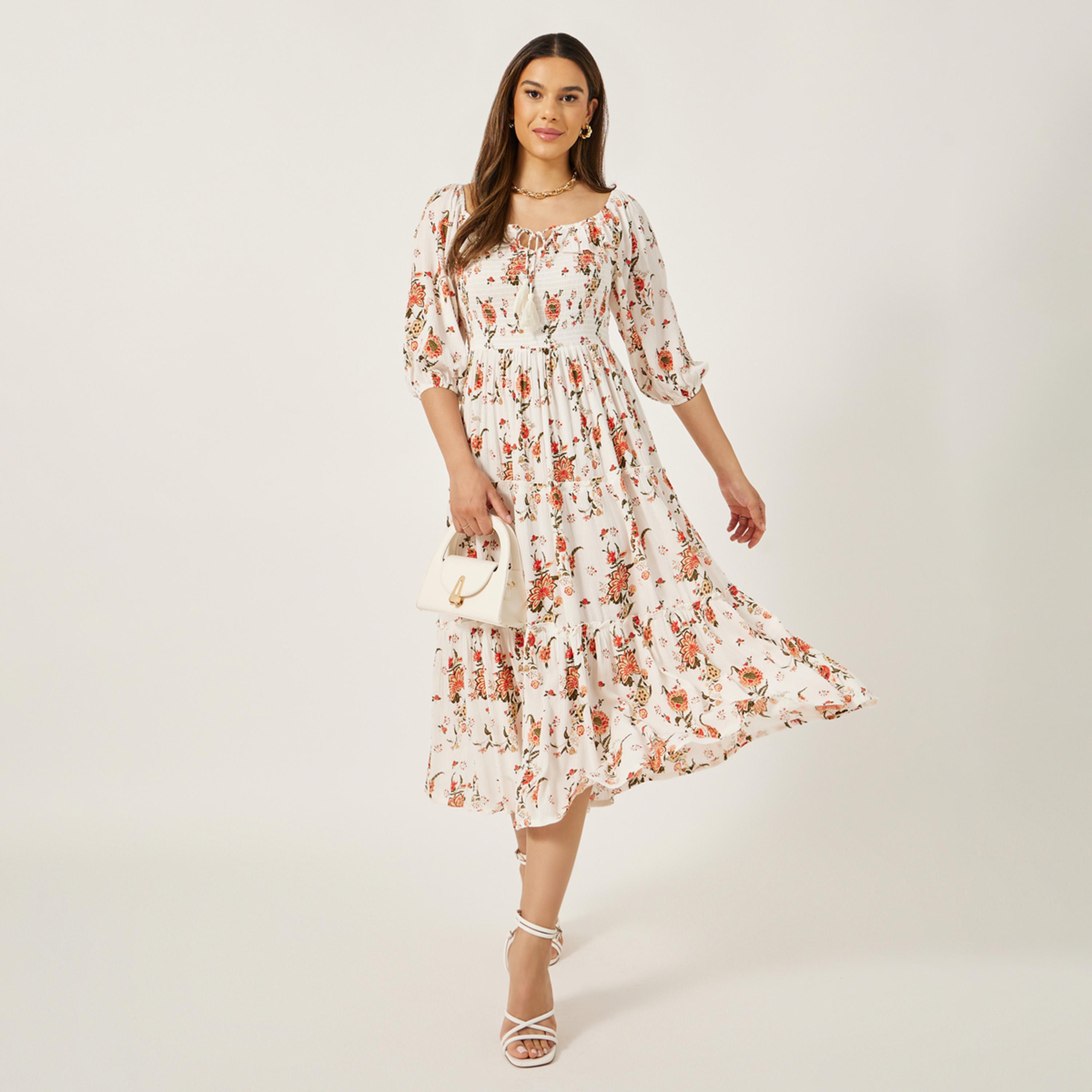 Styli Bohemian Off Shoulder Long Sleeves Tiered Midi Dress-women-clothing-dresses-image-2