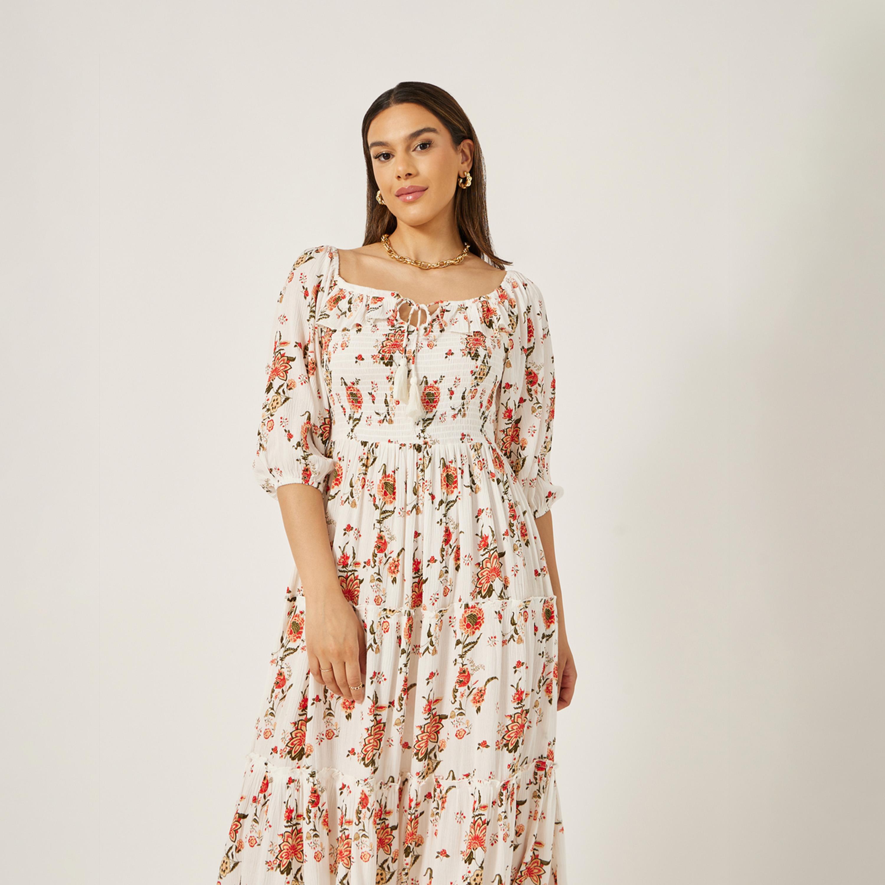 Styli Bohemian Off Shoulder Long Sleeves Tiered Midi Dress-women-clothing-dresses-image-3