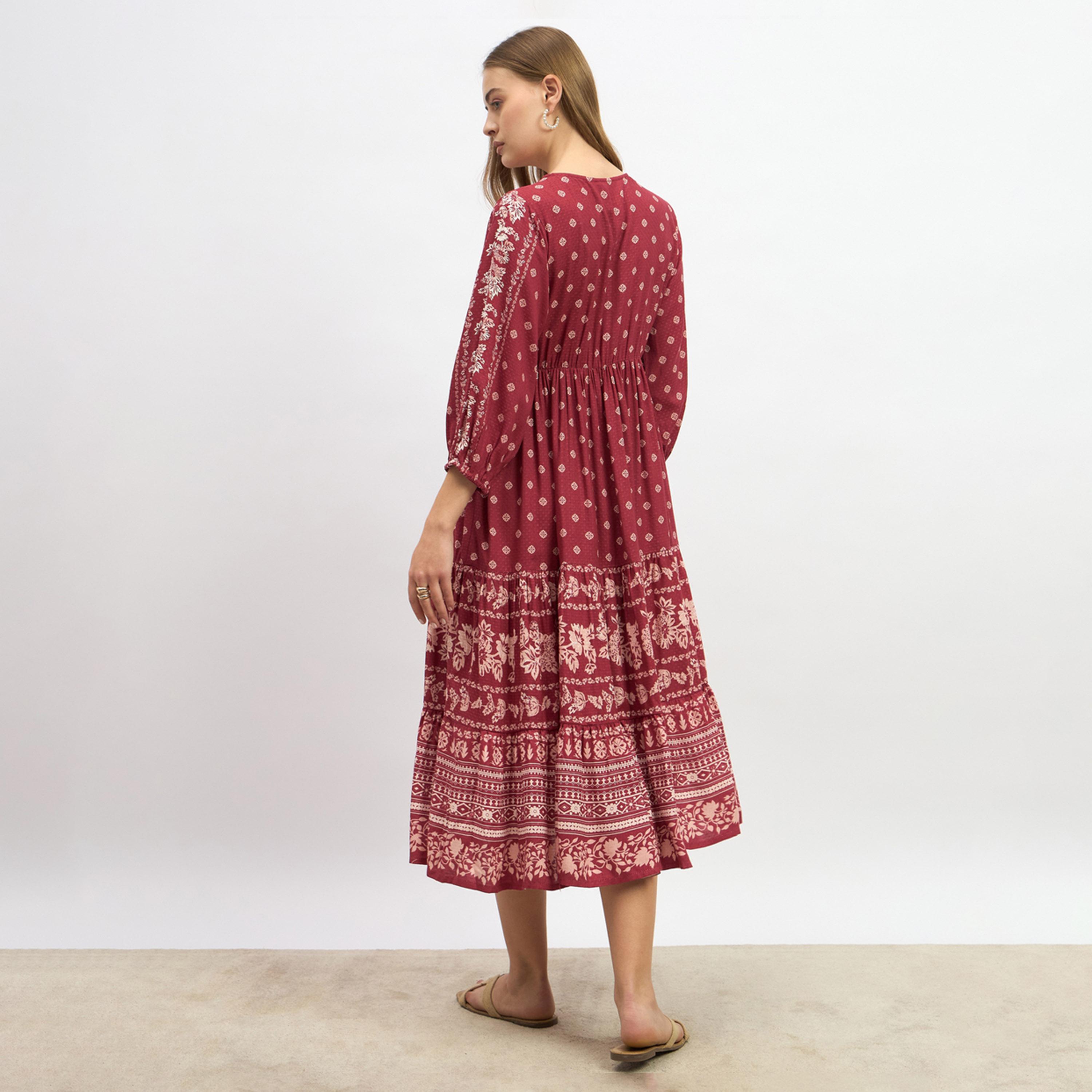 Styli Bohemian Print A-Line Midi Dress with Tie-Up Detail-women-clothing-dresses-image-5