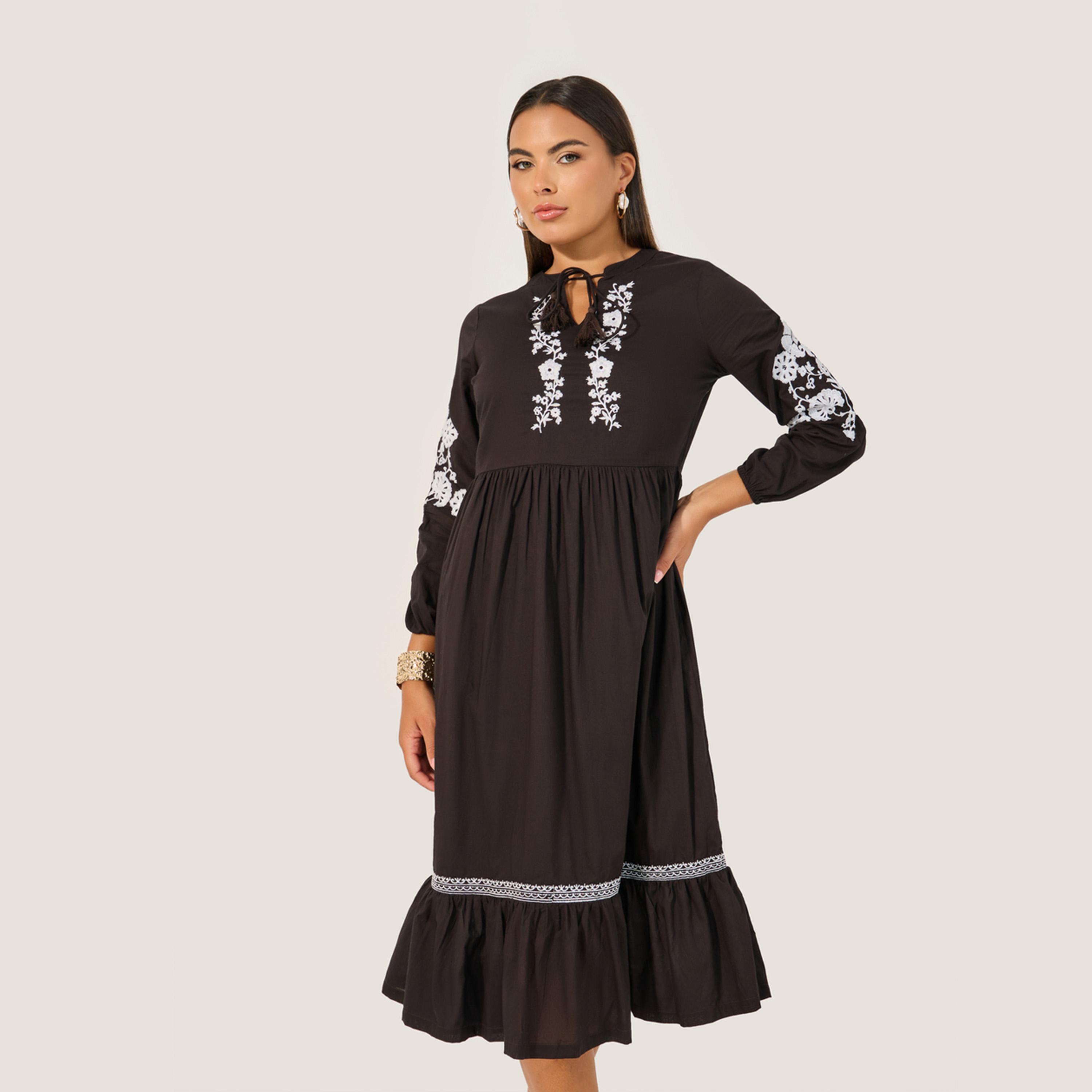 Styli Embroidered Long Sleeves A-Line Midi Dress-women-clothing-dresses-image-3