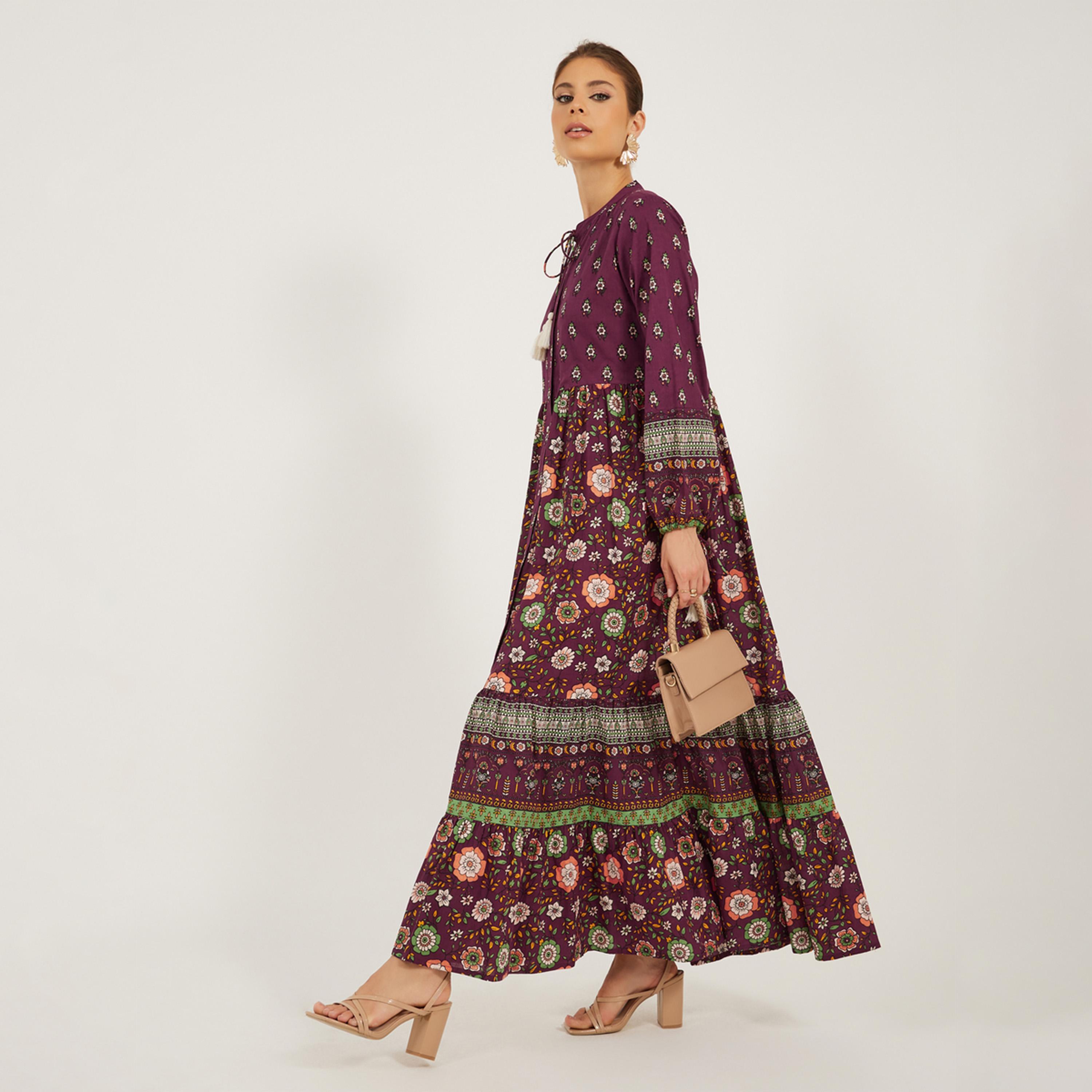 Styli Bohemian Long Sleeves Tiered Maxi Dress-women-clothing-dresses-image-1