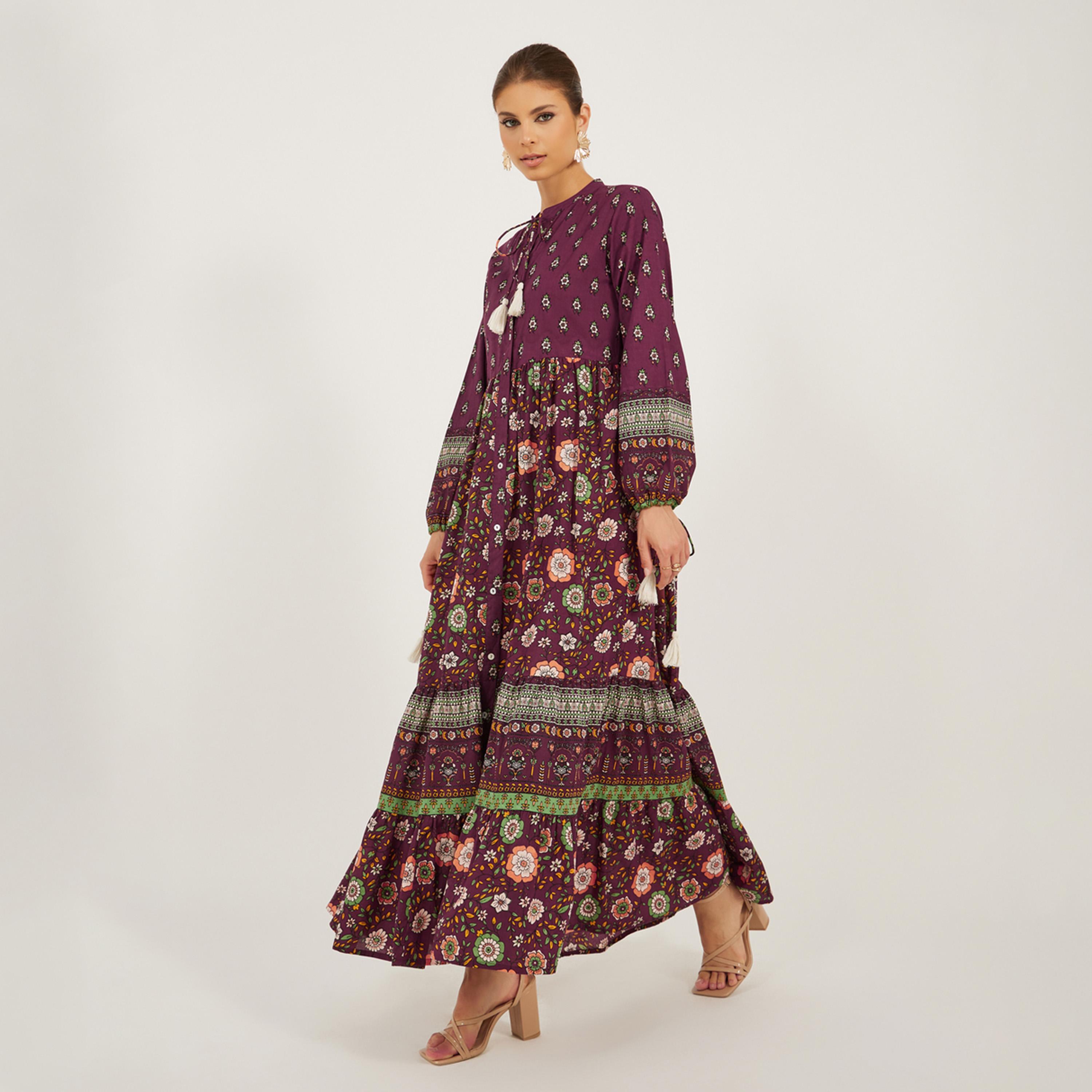 Styli Bohemian Long Sleeves Tiered Maxi Dress-women-clothing-dresses-image-2