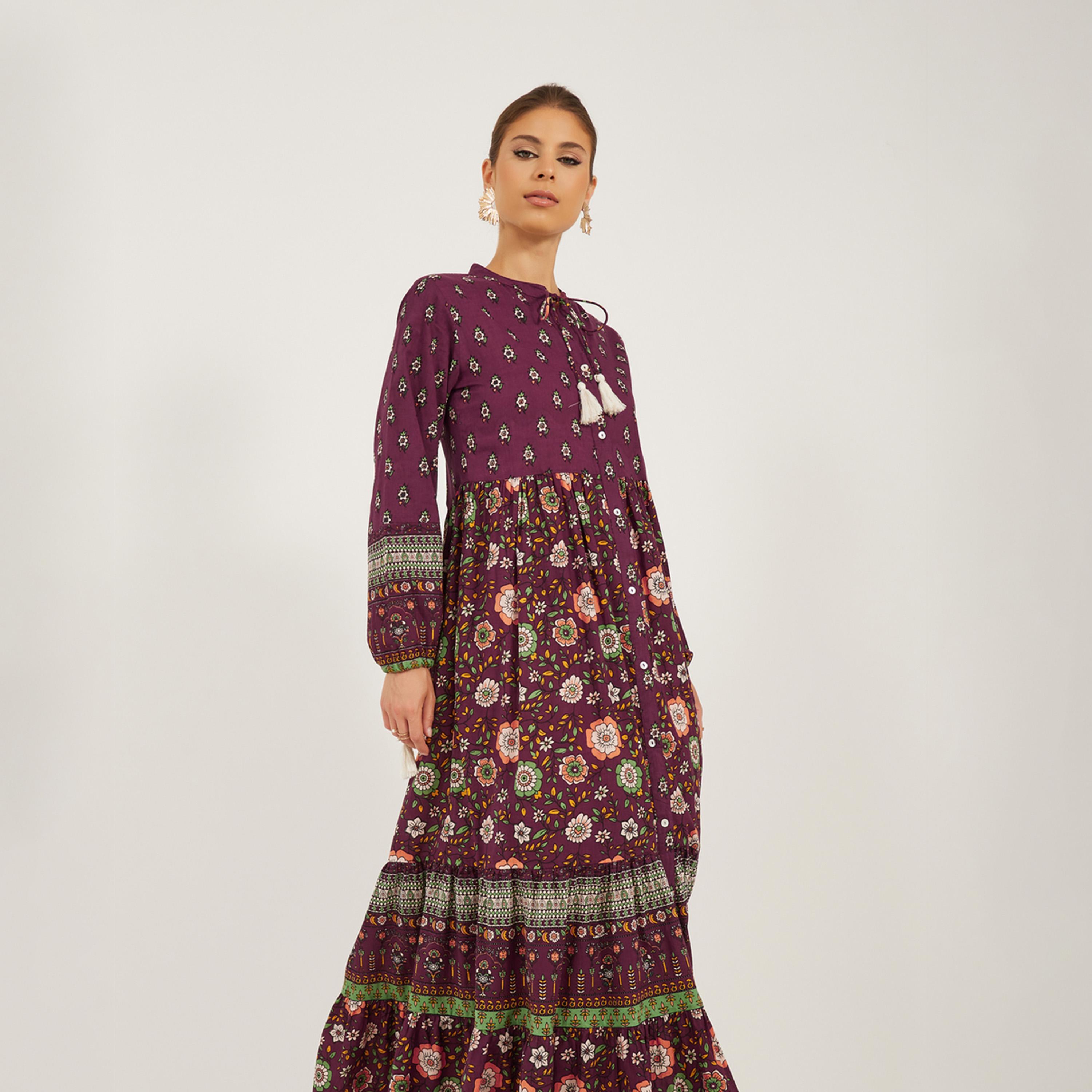 Styli Bohemian Long Sleeves Tiered Maxi Dress-women-clothing-dresses-image-3