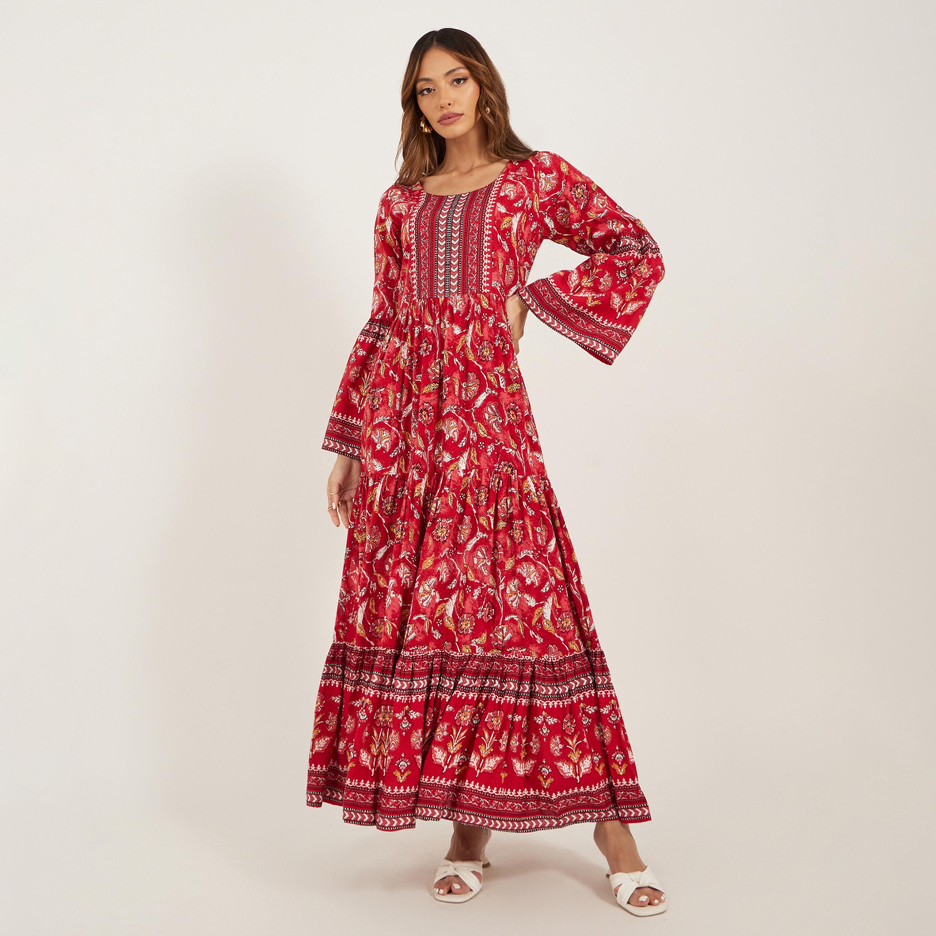 Styli Floral Print Bell Sleeves A-Line Maxi Dress-women-clothing-dresses-image-1
