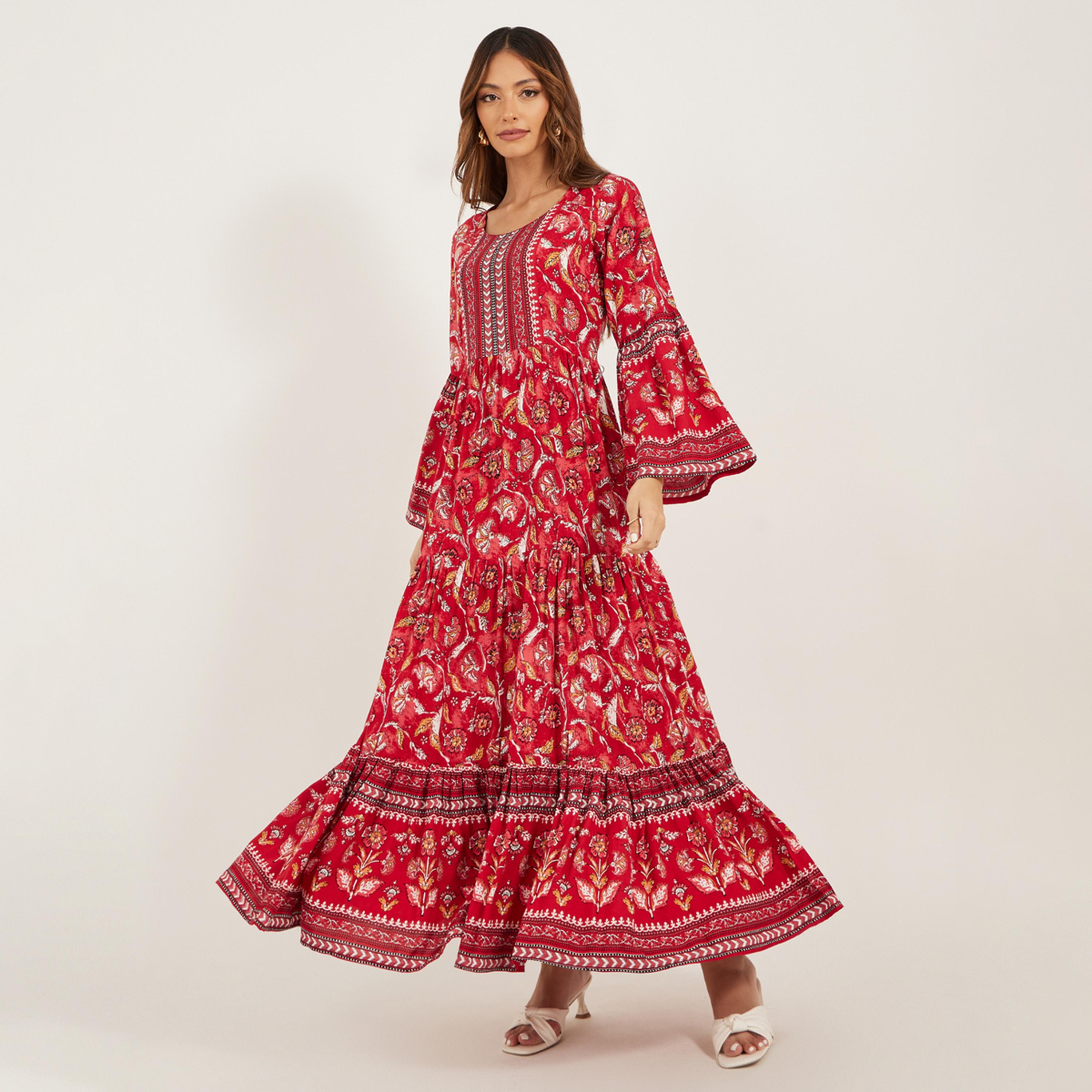 Styli Floral Print Bell Sleeves A-Line Maxi Dress-women-clothing-dresses-image-2