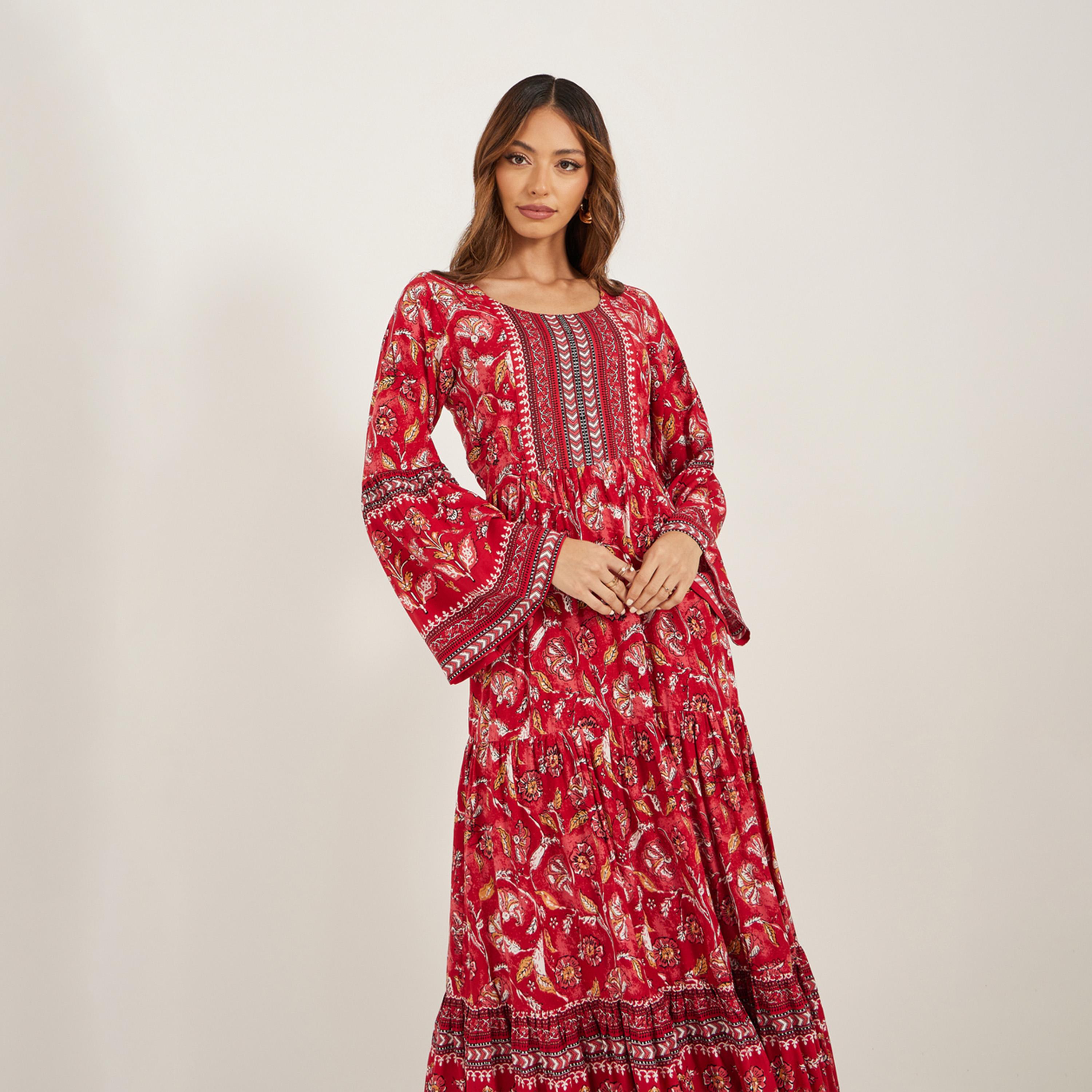Styli Floral Print Bell Sleeves A-Line Maxi Dress-women-clothing-dresses-image-3