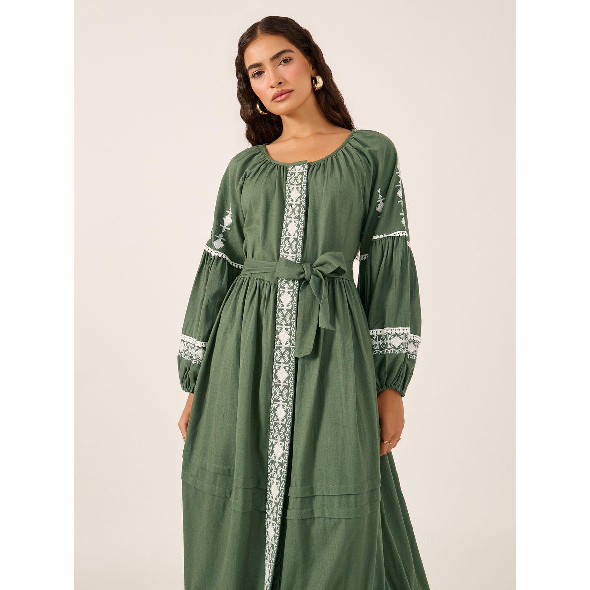 Styli Cotton Embroidered Long Sleeves A-Line Maxi Dress-women-clothing-dresses-image-3