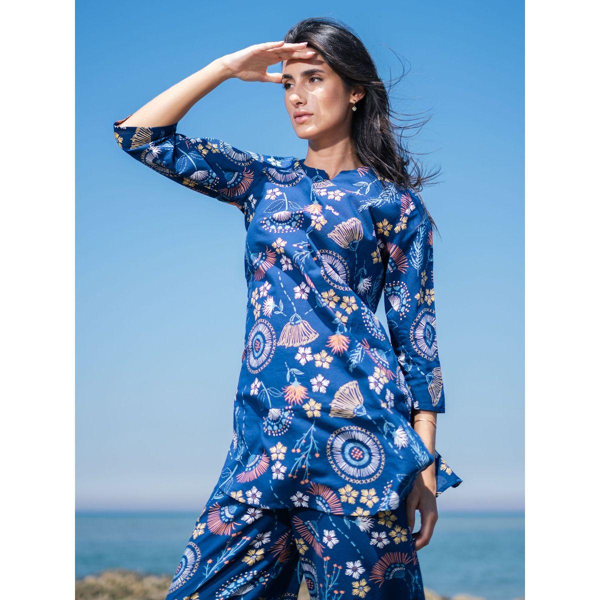 Sanskrutihomes All Over Print Longline Top & Pants Co-Ords-women-clothing-coordsets-image-6