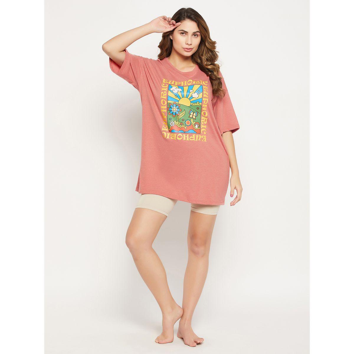 Clovia X Styli  Oversized Cotton Text & Graphic Print T-Shirt-women-clothing-tshirts-image-1