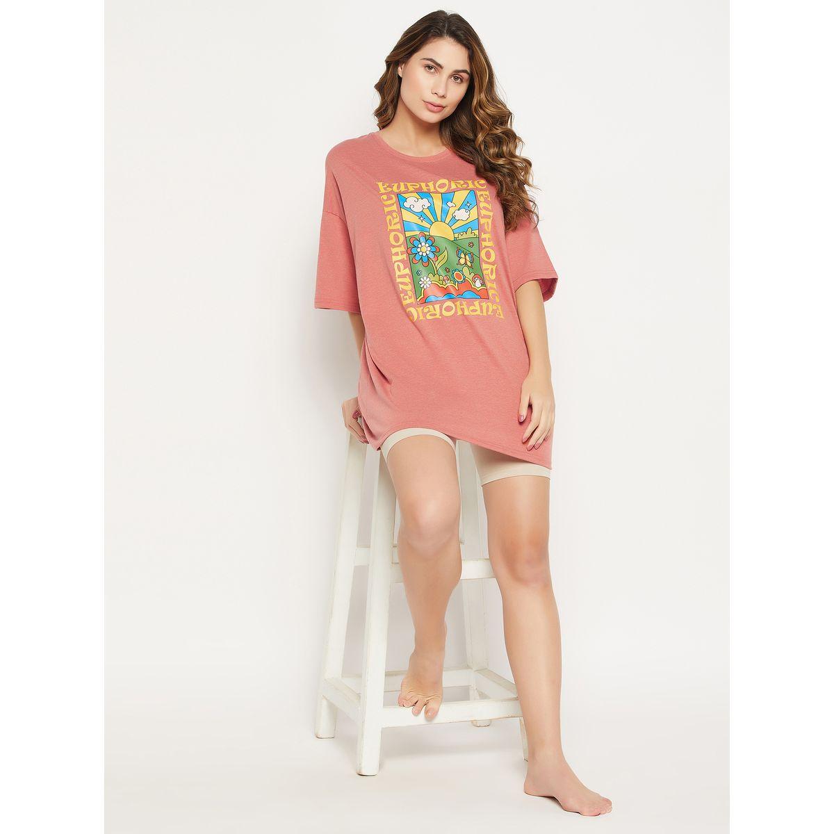 Clovia X Styli  Oversized Cotton Text & Graphic Print T-Shirt-women-clothing-tshirts-image-2