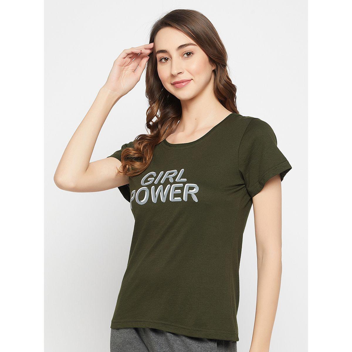 تيشيرت مطبع بكتابة مع قصة عادية كلوفيا × ستايلي-women-clothing-tshirts-image-4