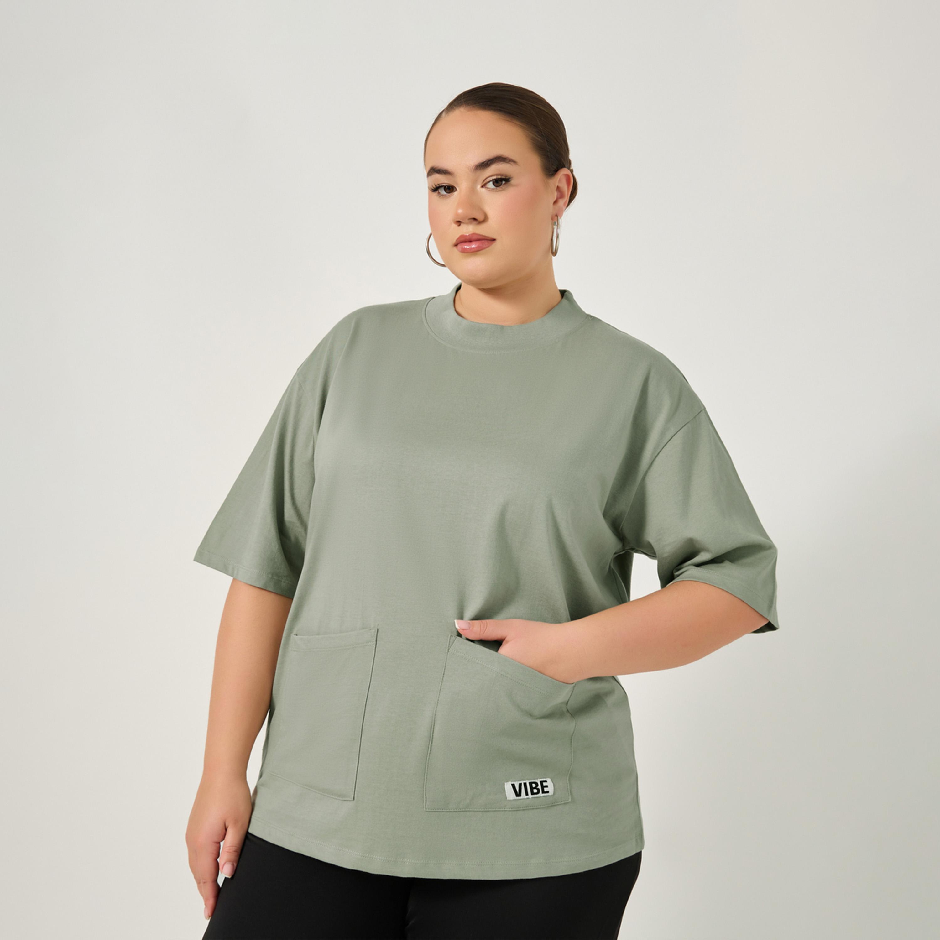 Styli Plus Size Round Neck Oversized T-Shirt with Utility Pockets-women-clothing-nightwear-pyjamas-tops-image-2
