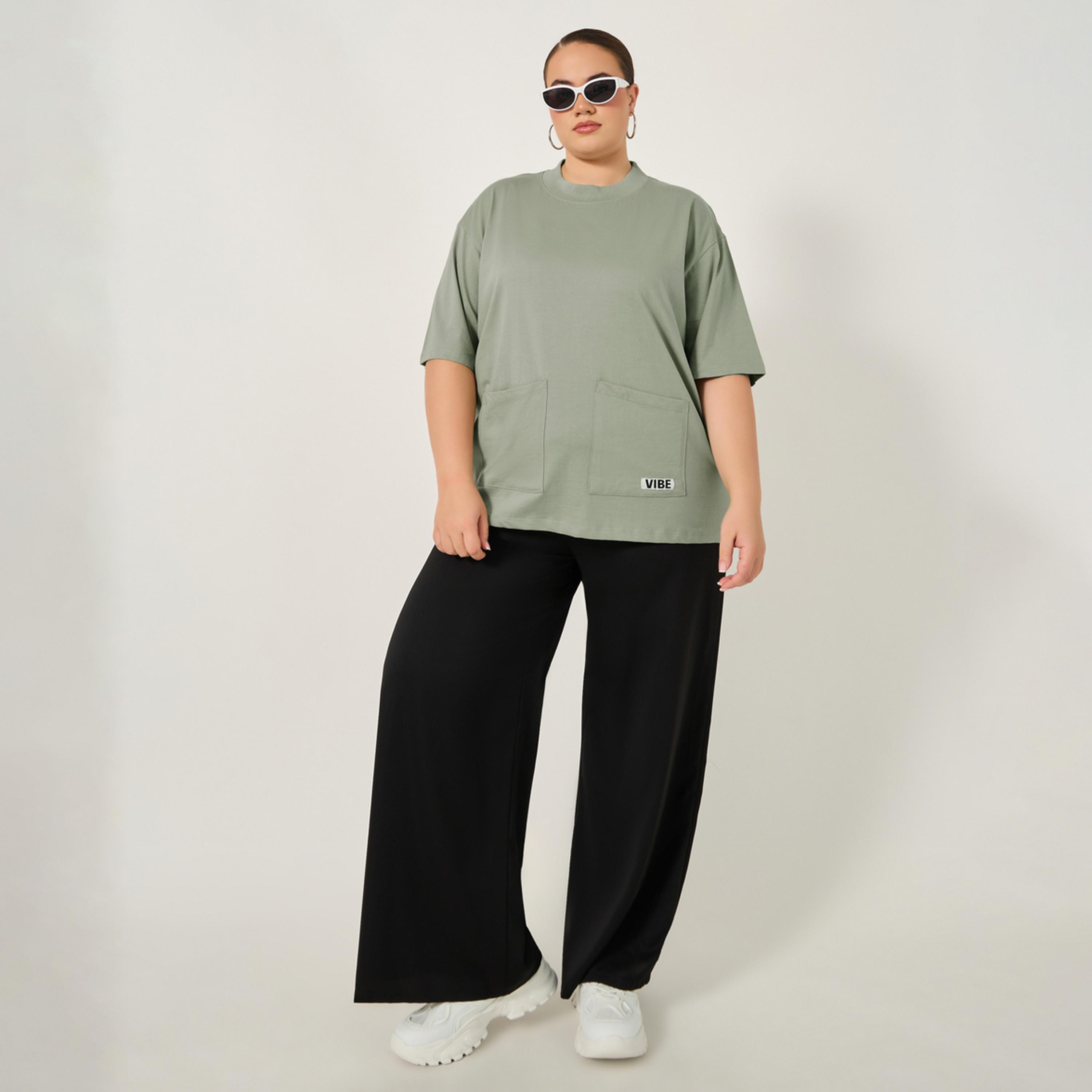 Styli Plus Size Round Neck Oversized T-Shirt with Utility Pockets-women-clothing-nightwear-pyjamas-tops-image-3