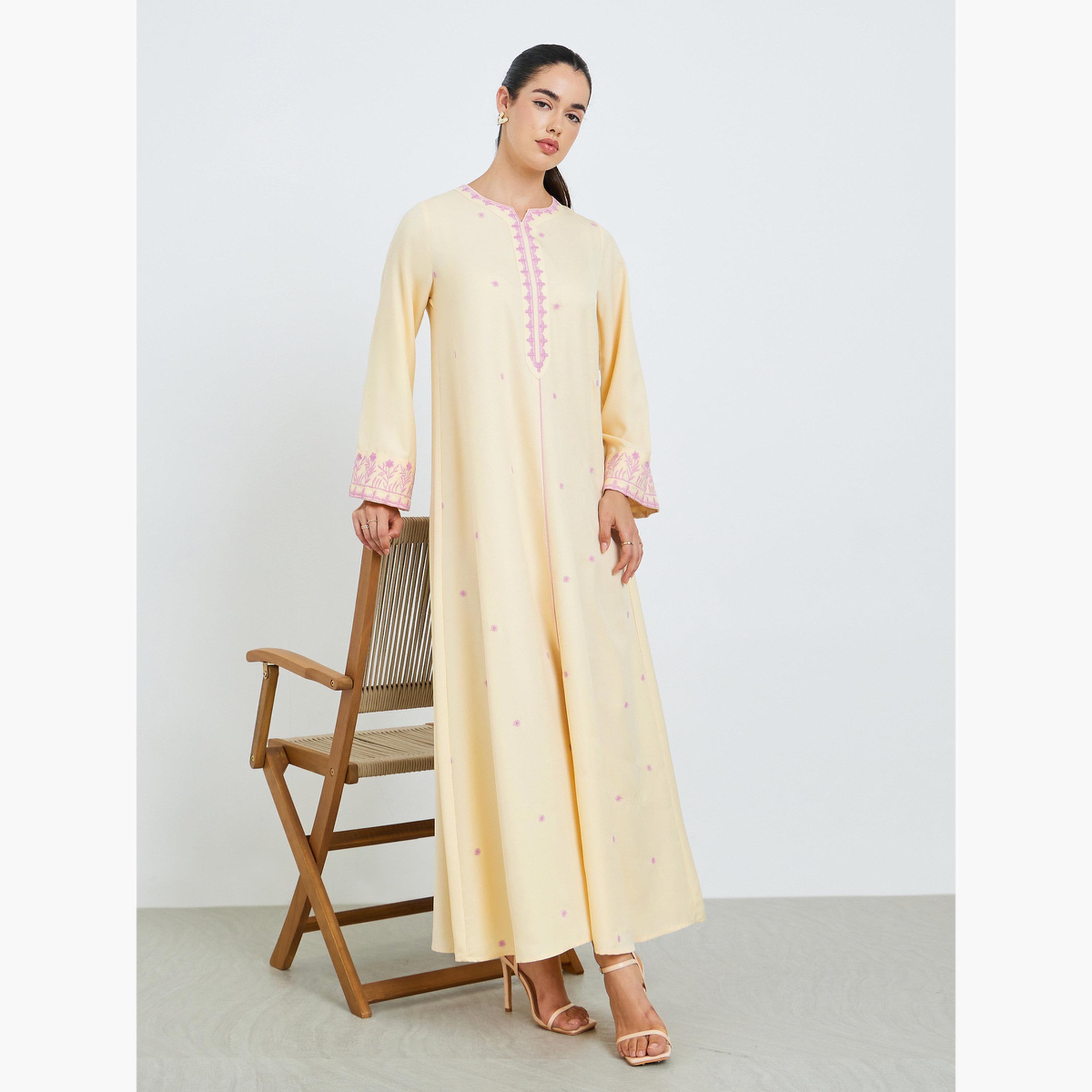 جلابية مطرزة بحافة واسعة للنساء-women-arabicclothing-jalabiyas-image-3