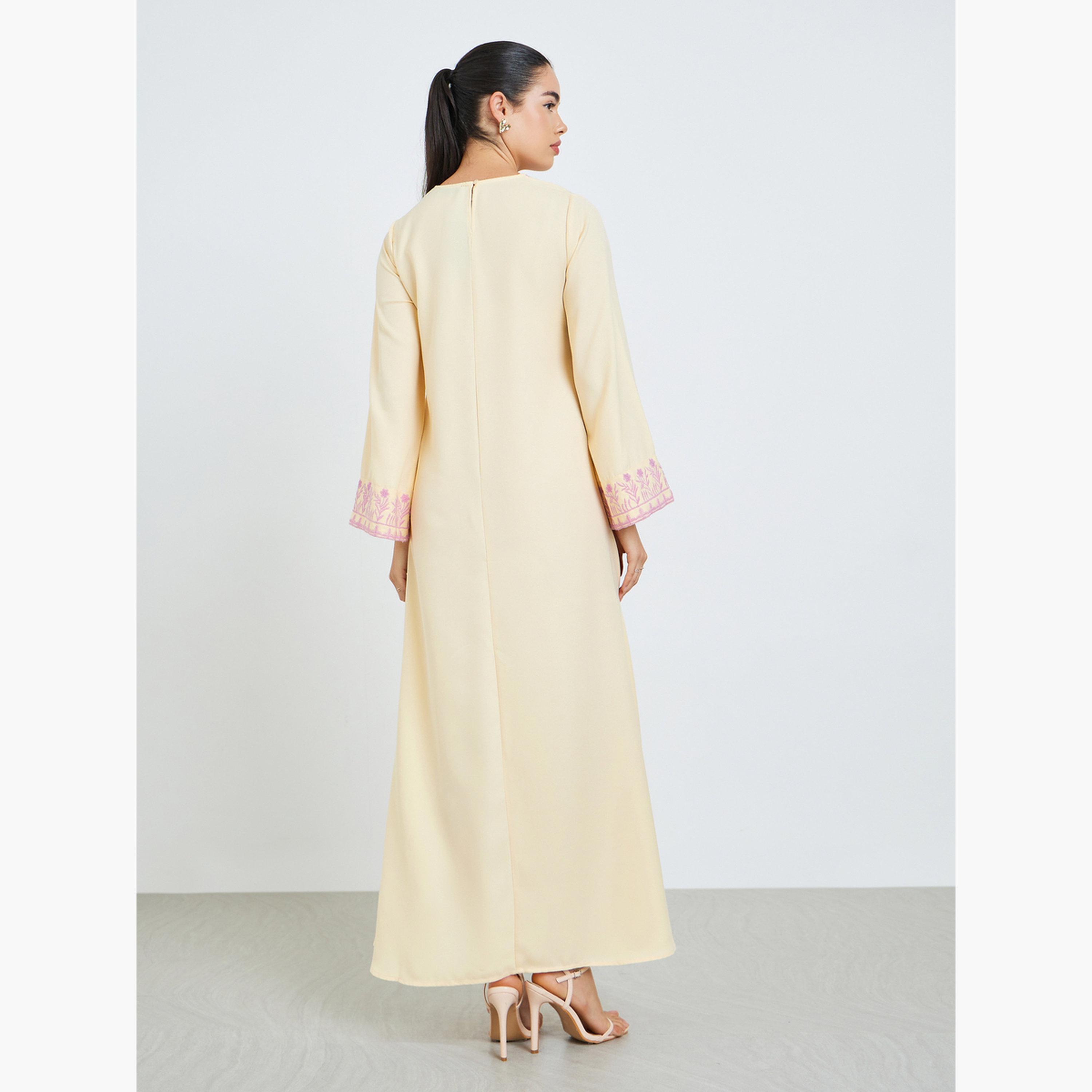 جلابية مطرزة بحافة واسعة للنساء-women-arabicclothing-jalabiyas-image-5