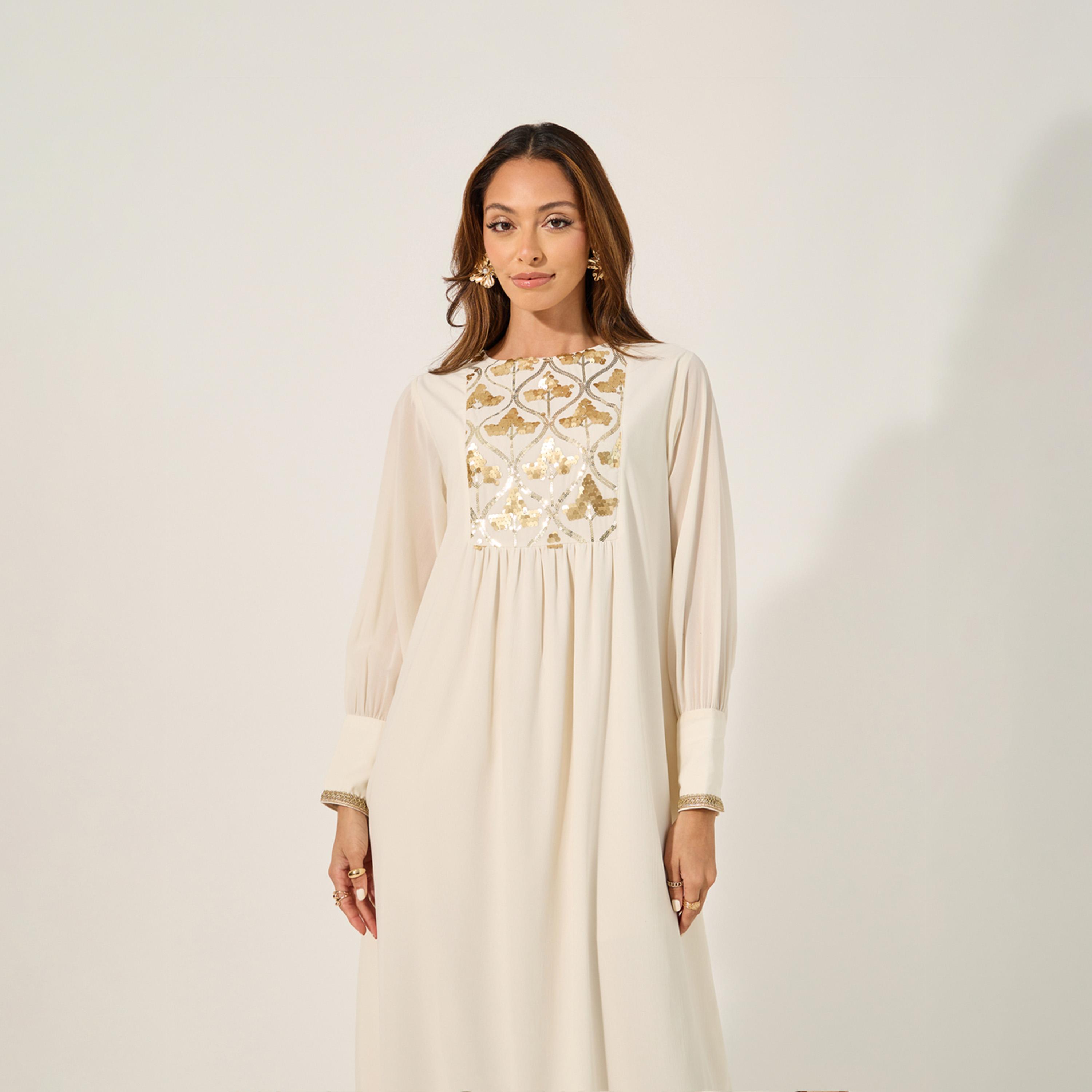 Styli Embellished Sequins Pleated A-Line Jalabyia-women-arabicclothing-jalabiyas-image-3