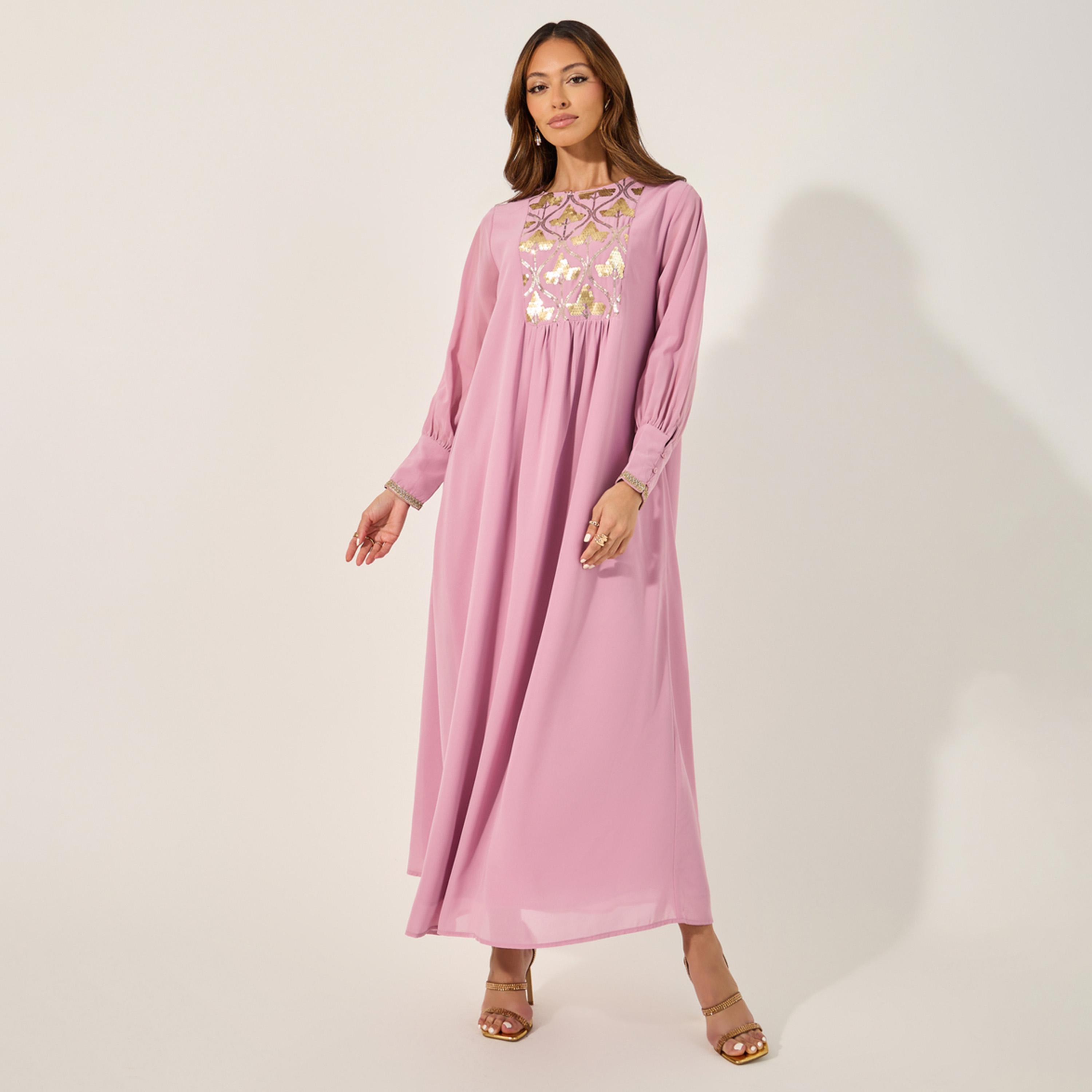 Styli Embellished Sequins Pleated A-Line Jalabyia-women-arabicclothing-jalabiyas-image-1