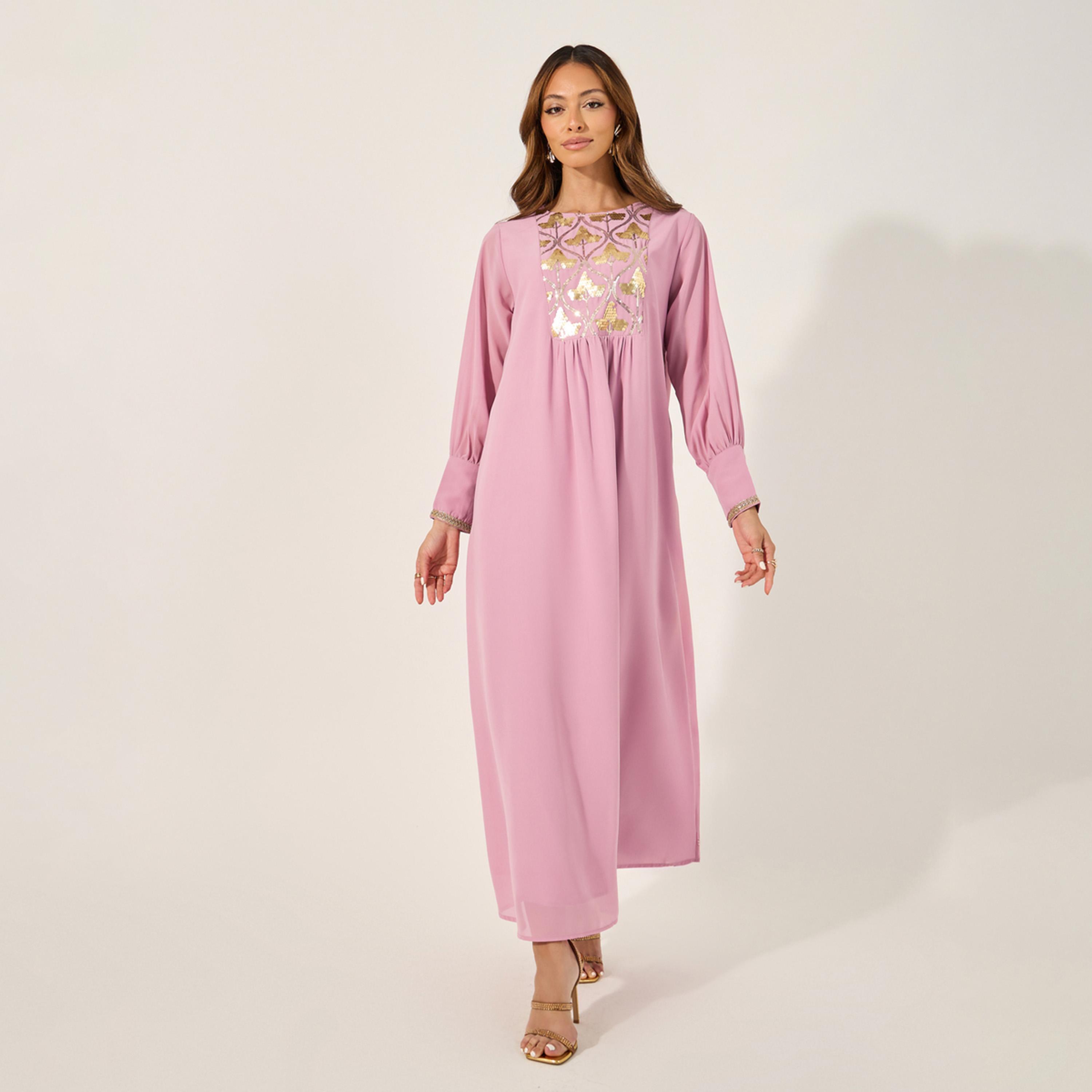 Styli Embellished Sequins Pleated A-Line Jalabyia-women-arabicclothing-jalabiyas-image-2