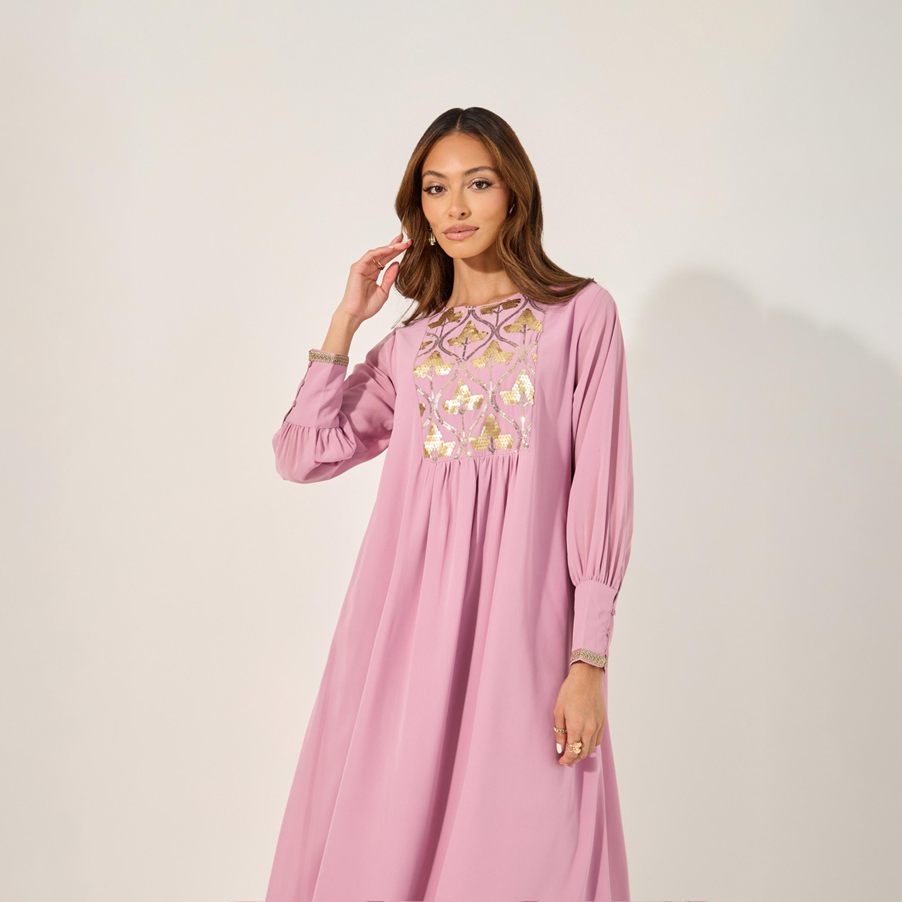 Styli Embellished Sequins Pleated A-Line Jalabyia-women-arabicclothing-jalabiyas-image-3