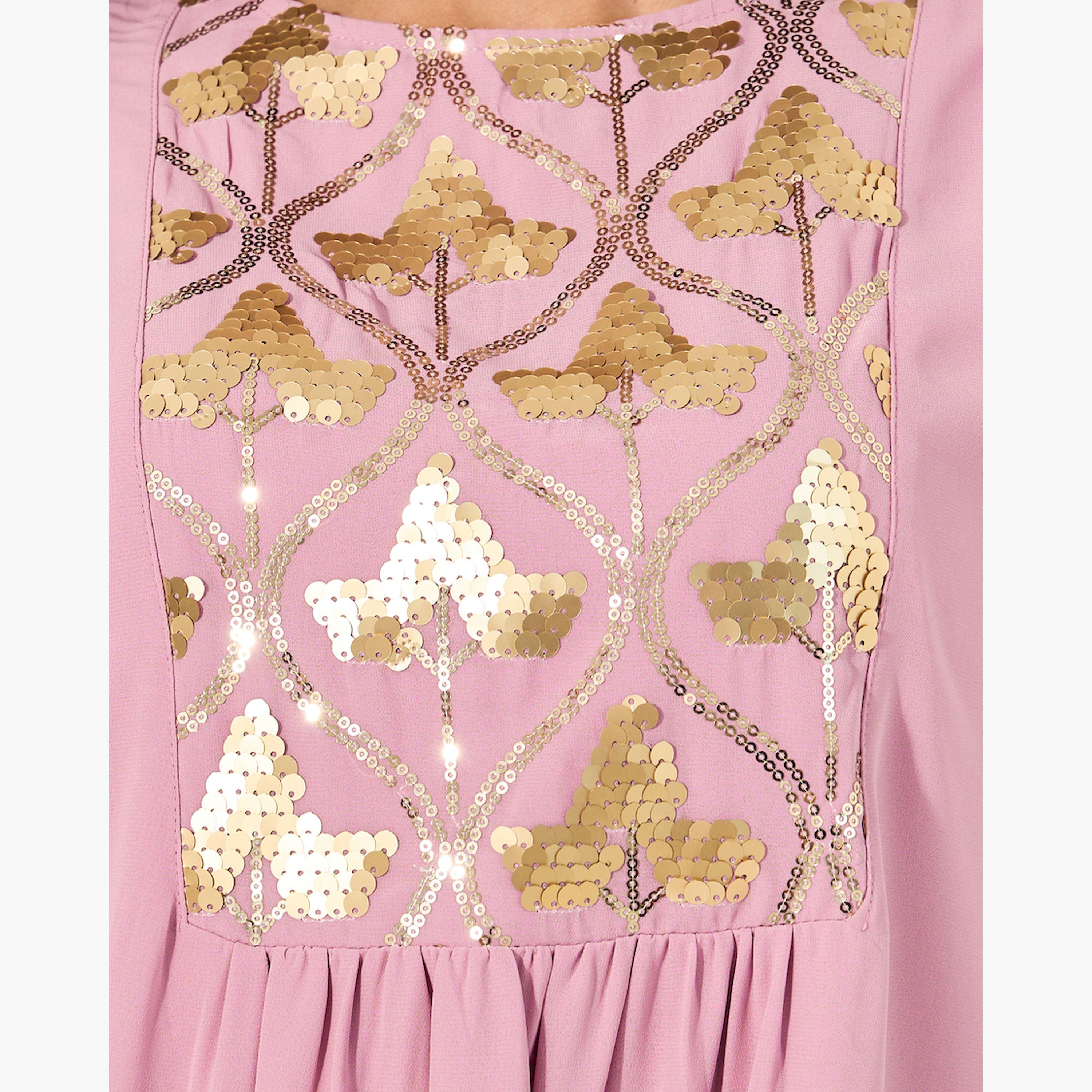Styli Embellished Sequins Pleated A-Line Jalabyia-women-arabicclothing-jalabiyas-image-4