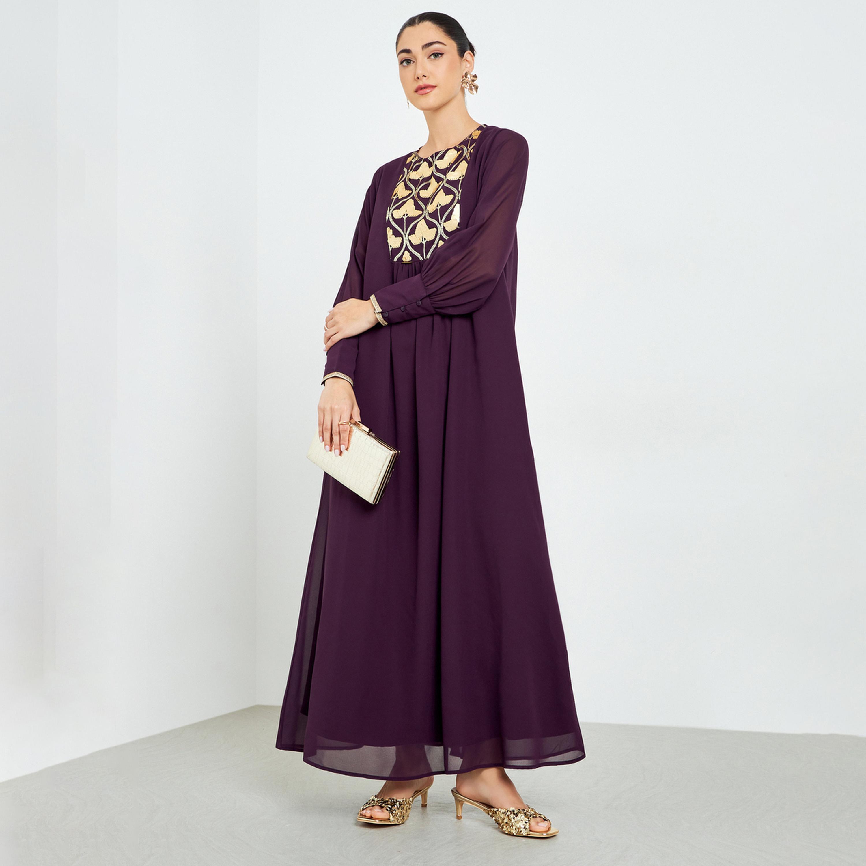 Styli Purple Chiffon Sequin Yoke Jalabiya-women-arabicclothing-jalabiyas-image-1
