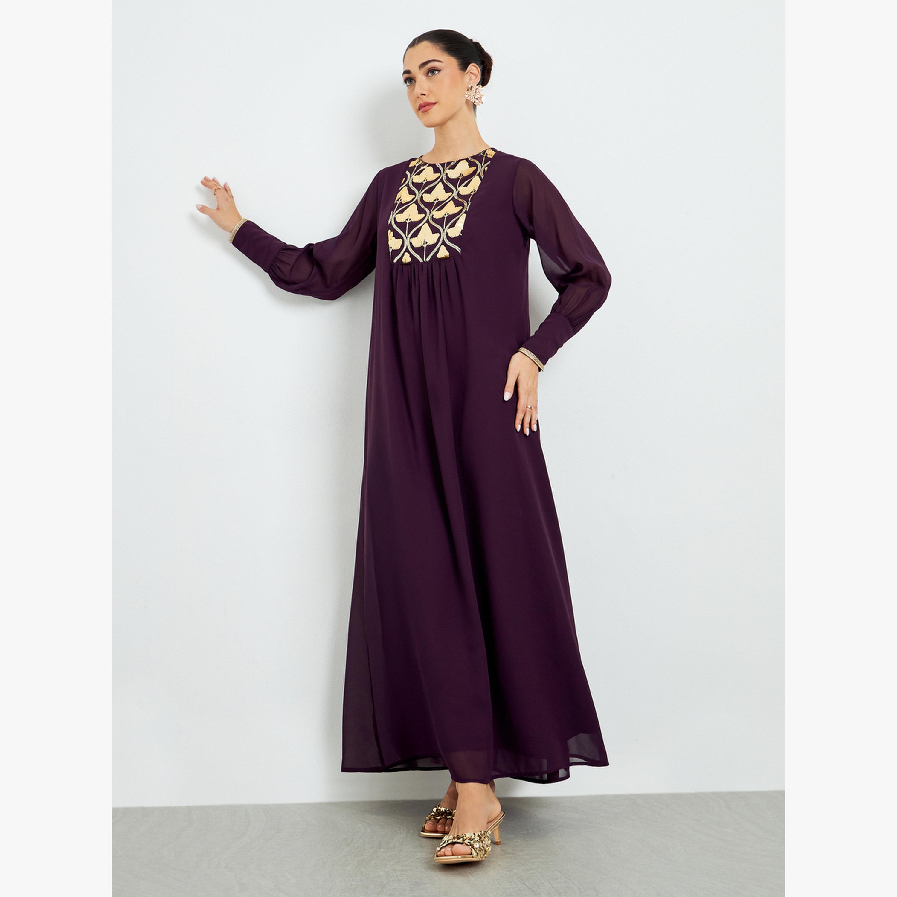 Styli Purple Chiffon Sequin Yoke Jalabiya-women-arabicclothing-jalabiyas-image-3