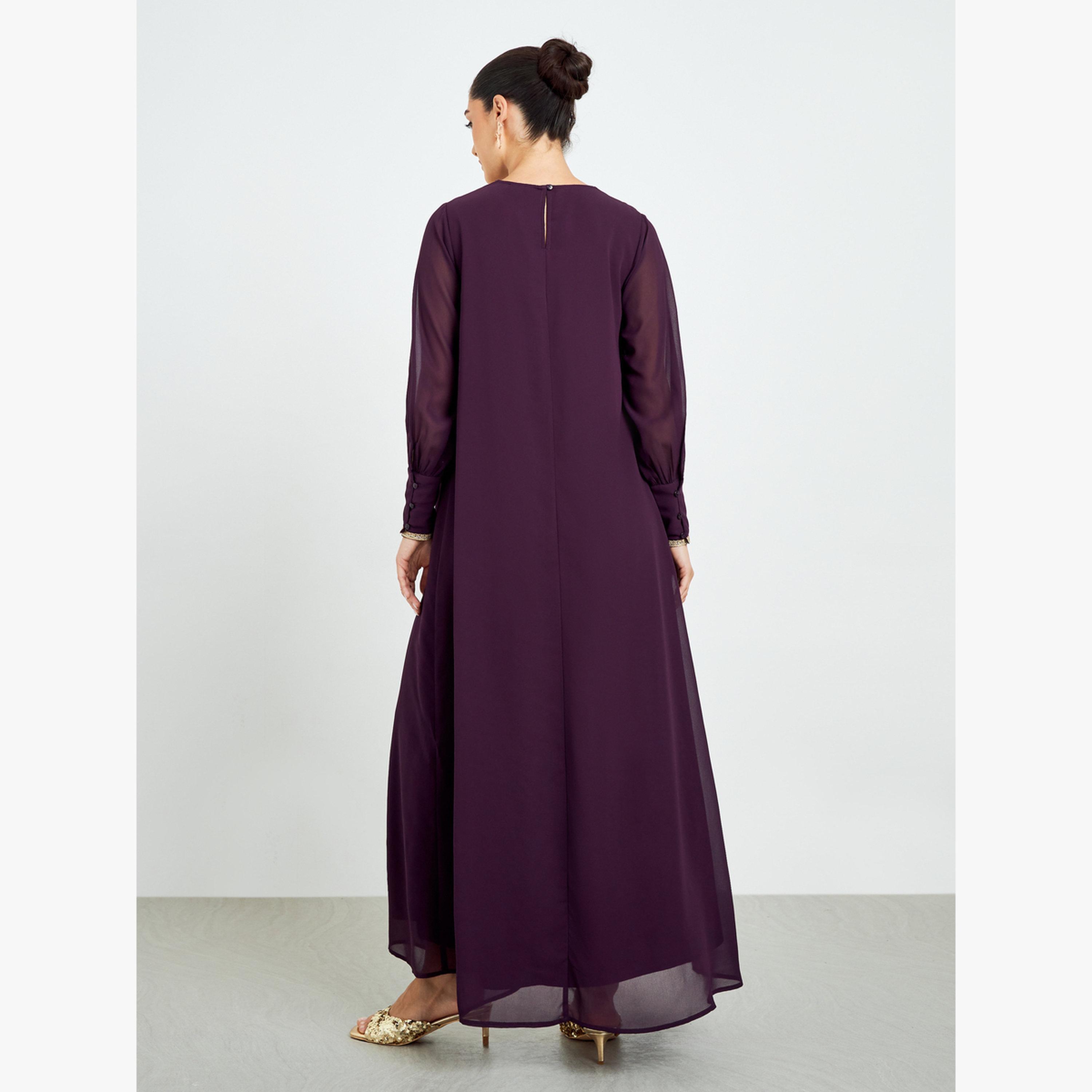 Styli Purple Chiffon Sequin Yoke Jalabiya-women-arabicclothing-jalabiyas-image-4