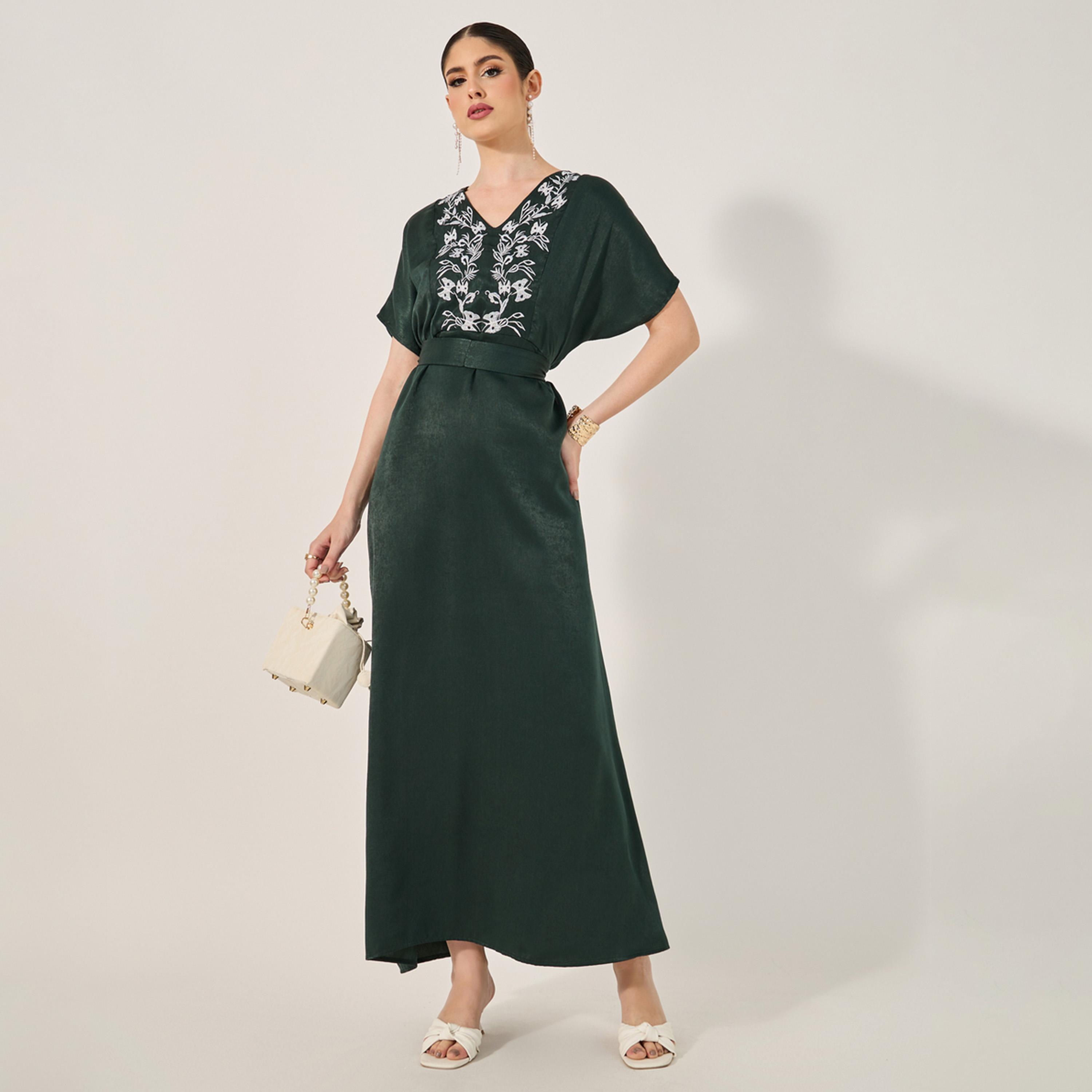 Styli Sandwash Satin Jalabiya With Neck Embroidery-women-arabicclothing-jalabiyas-image-1
