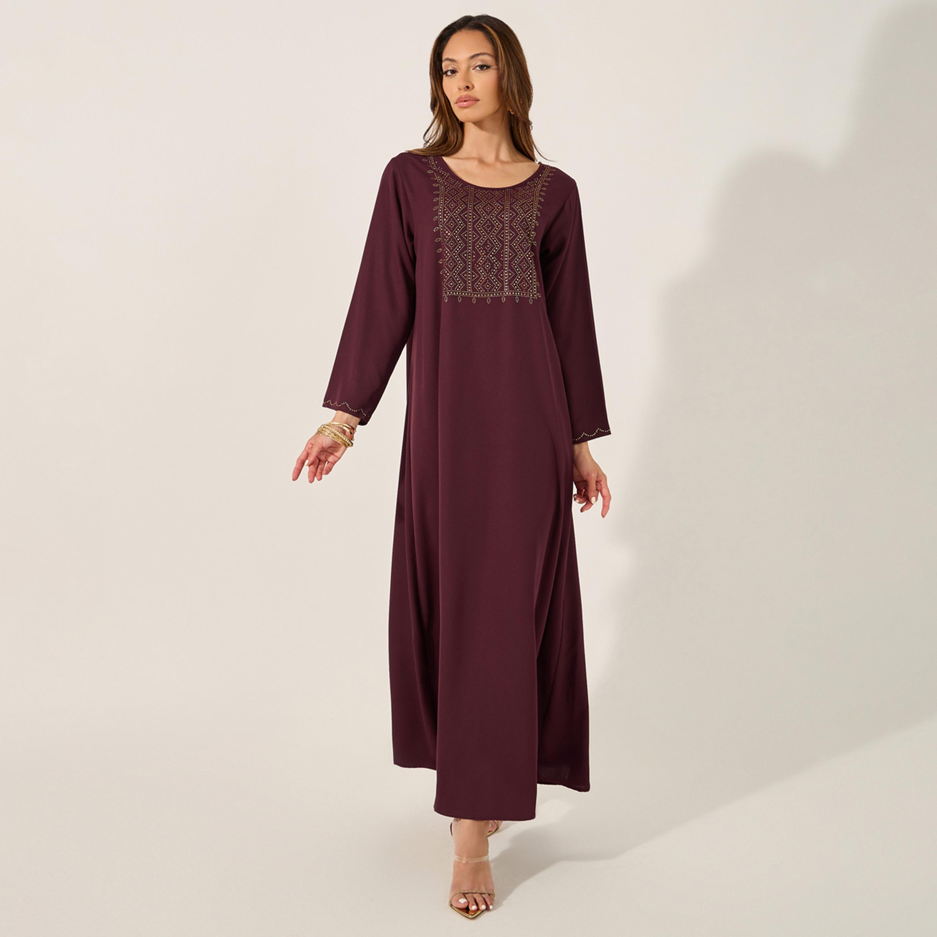 Styli Embellished Round Neck A-Line Jalabyia-women-arabicclothing-jalabiyas-image-1