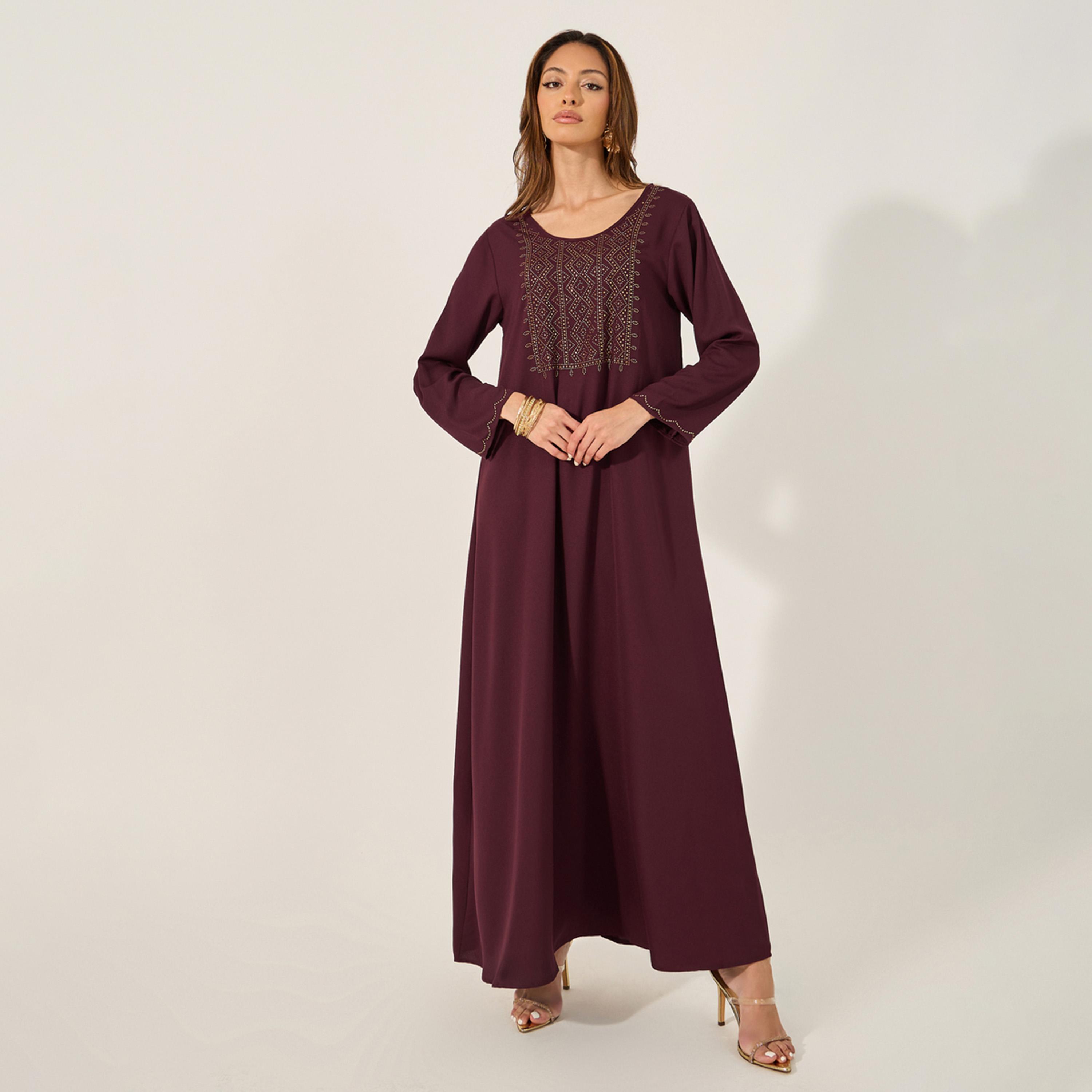 Styli Embellished Round Neck A-Line Jalabyia-women-arabicclothing-jalabiyas-image-2