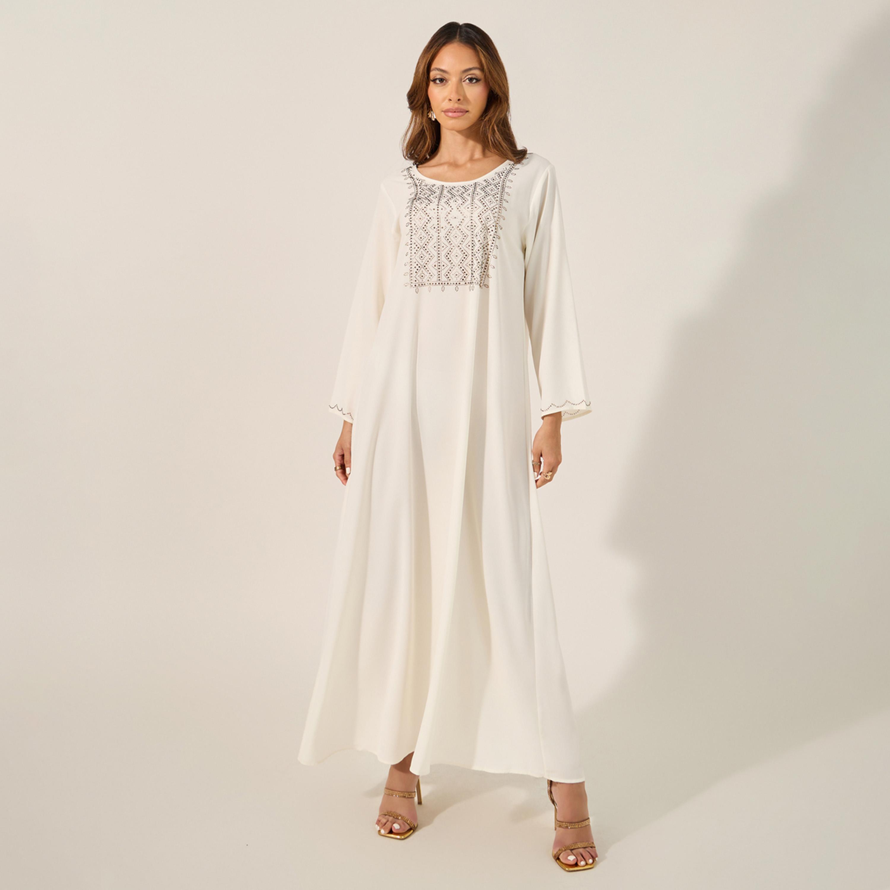 أميرة x ستايلي جلابية بتفاصيل مُنمقة وياقة دائرية-women-arabicclothing-jalabiyas-image-1