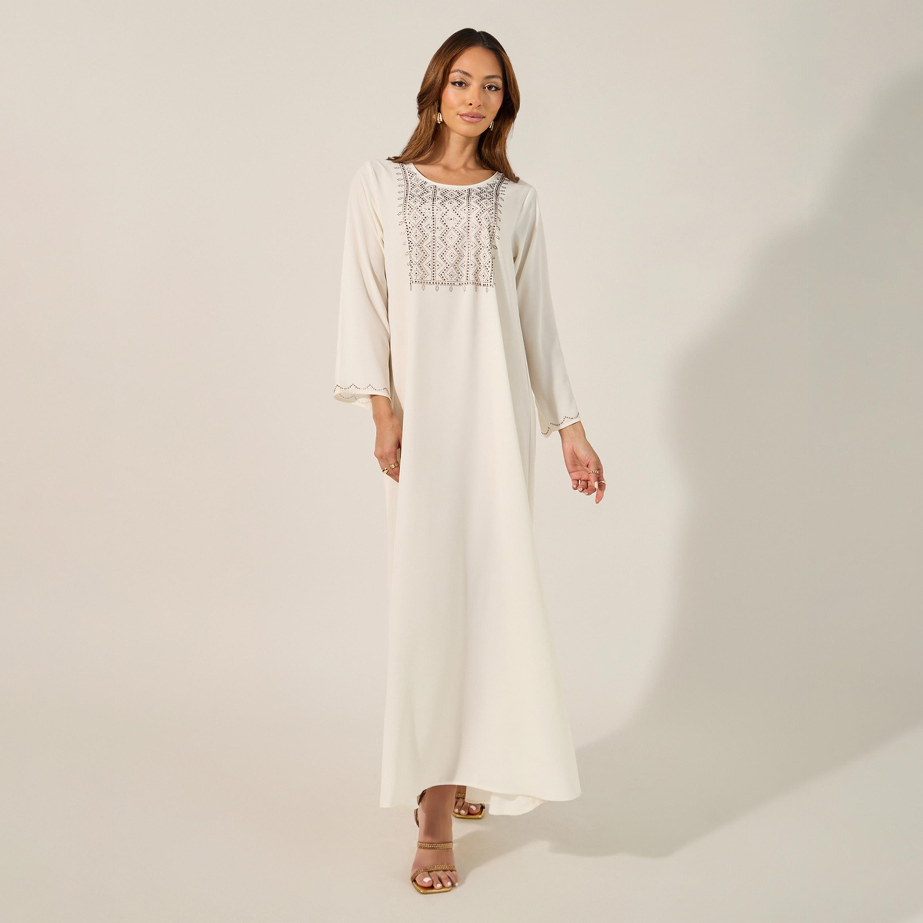 Amirah X Styli Embellished Round Neck A-Line Jalabyia-women-arabicclothing-jalabiyas-image-2