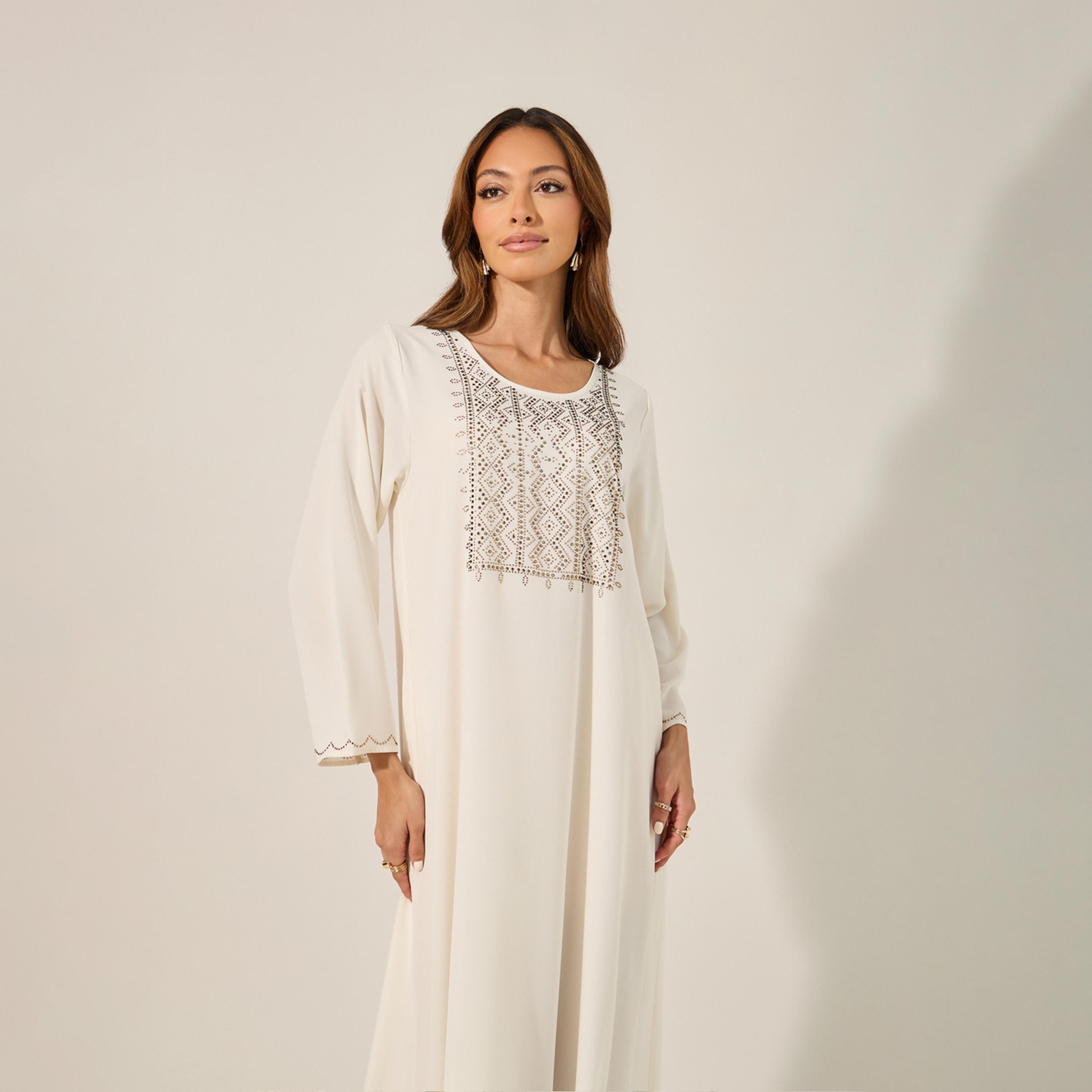 Amirah X Styli Embellished Round Neck A-Line Jalabyia-women-arabicclothing-jalabiyas-image-3