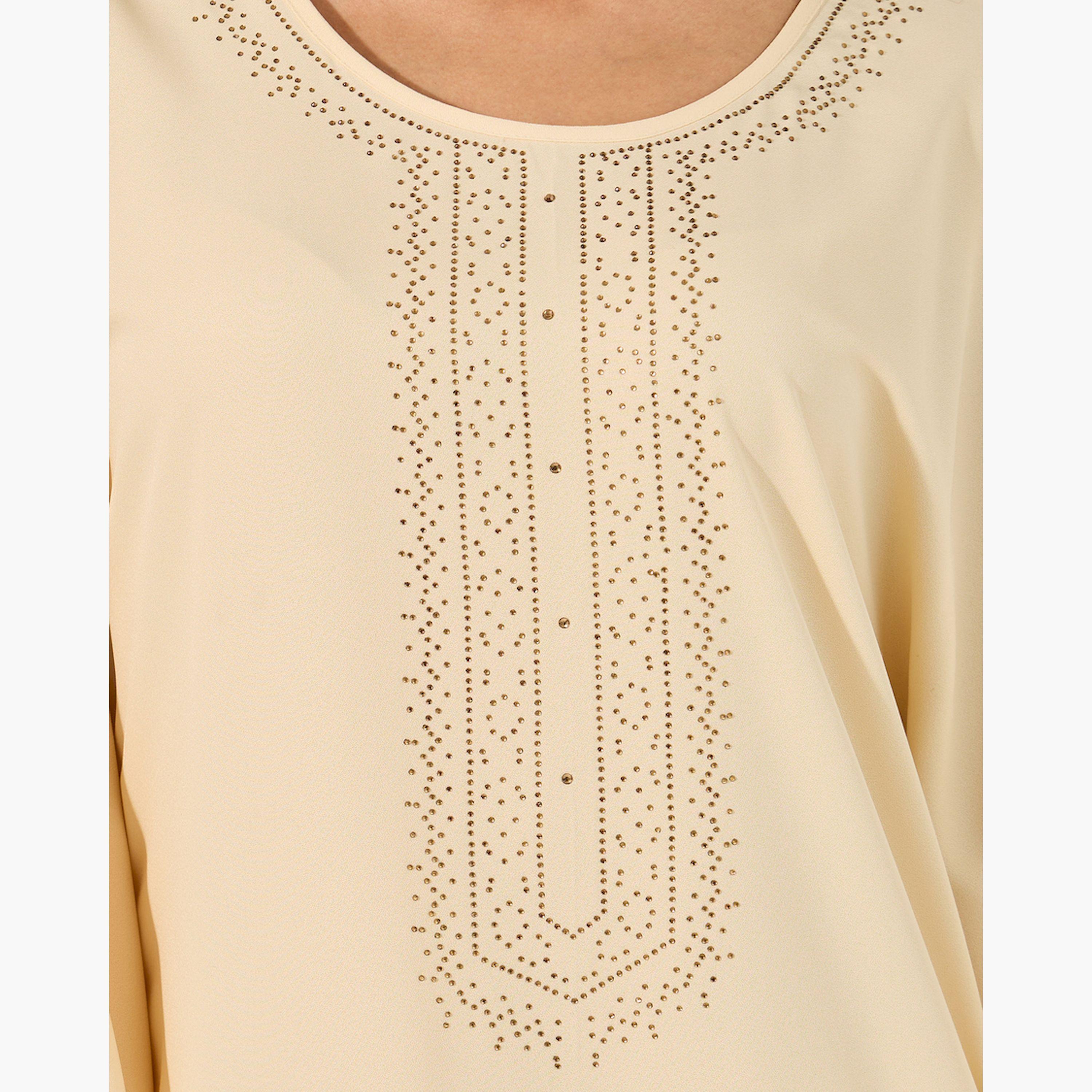 Styli Embellished Round Neck Loose Fit Kaftan-women-arabicclothing-kaftan-image-4