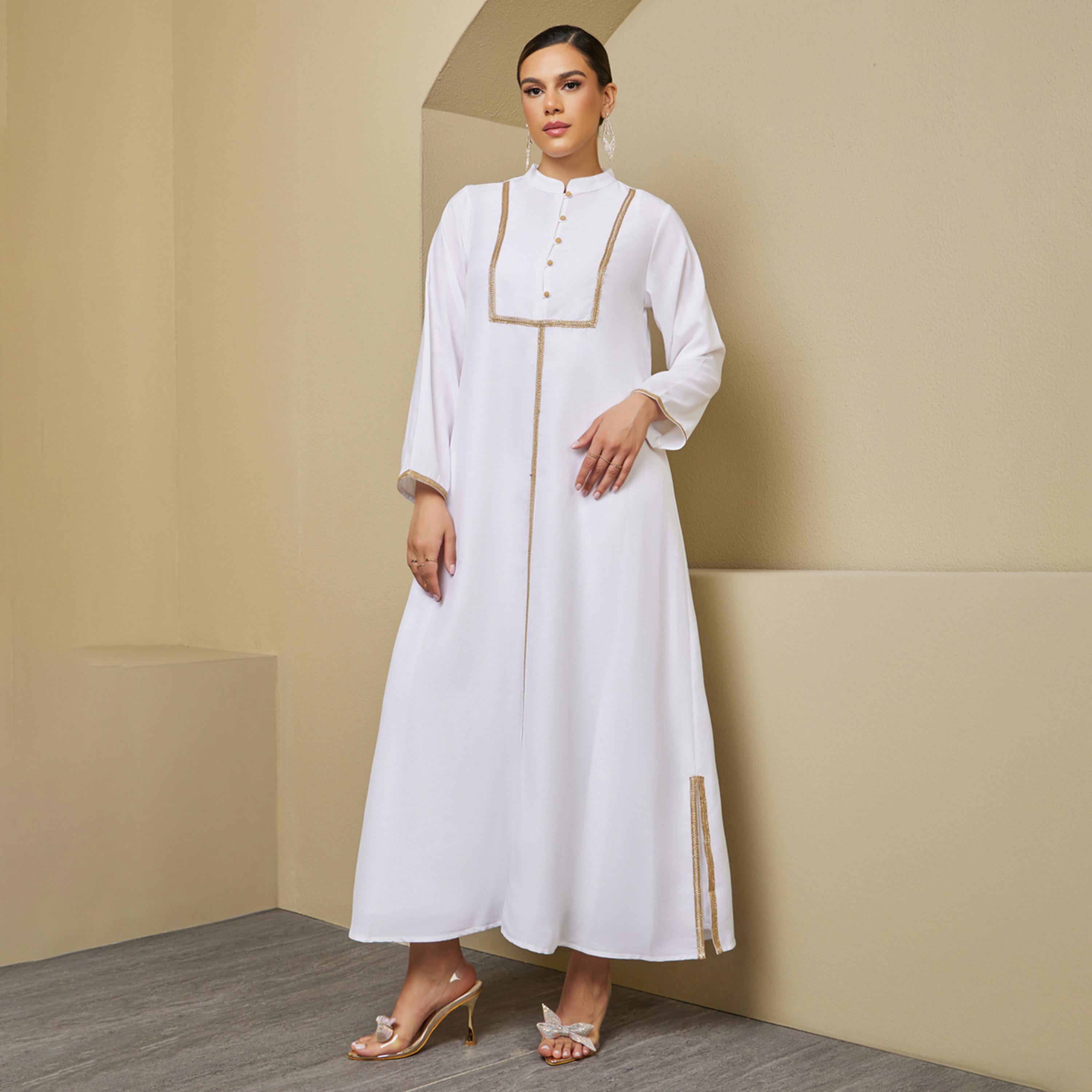 أميرة x ستايلي جلابية بتفاصيل دانتيل وياقة ماندارين مع أزرار-women-arabicclothing-jalabiyas-image-2