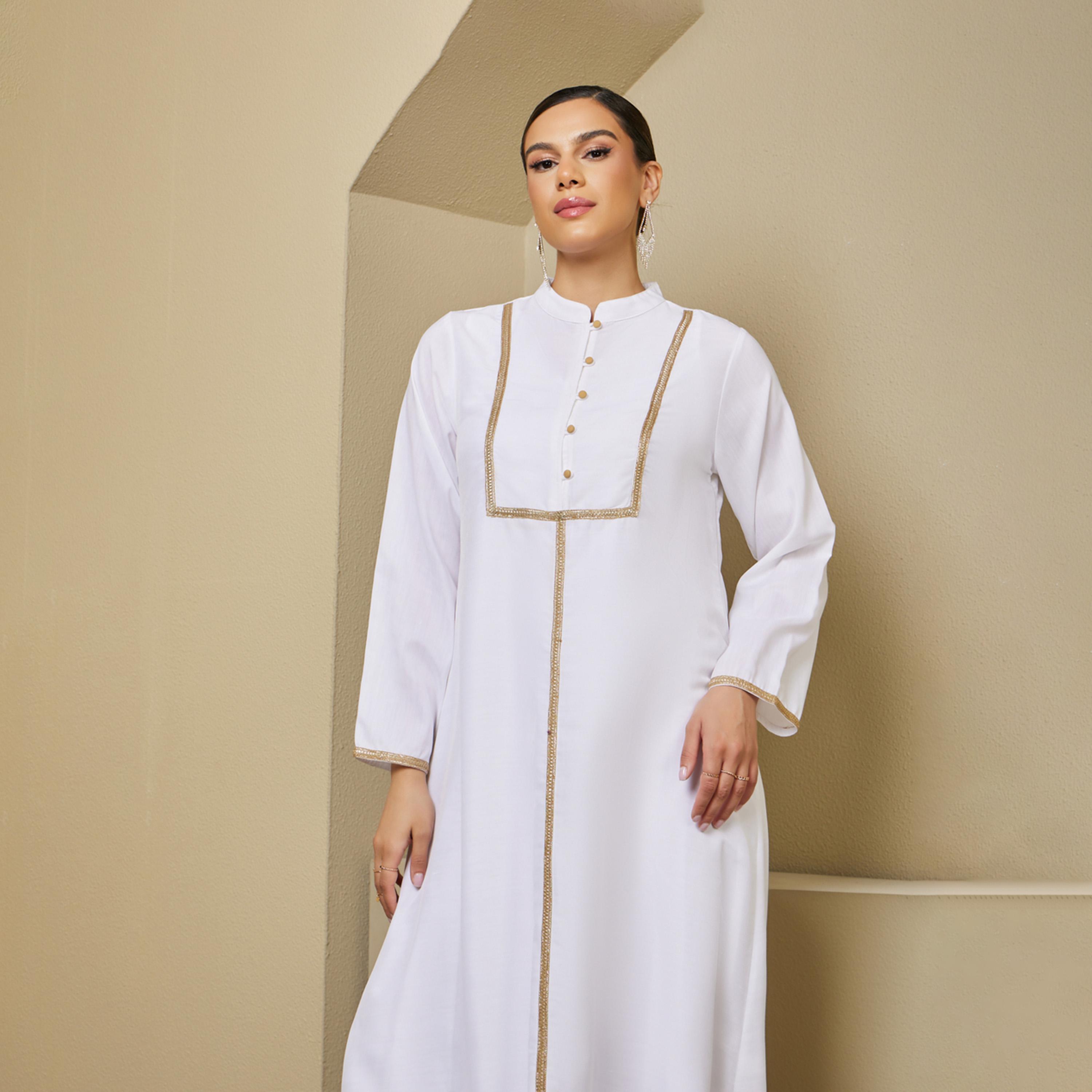 أميرة x ستايلي جلابية بتفاصيل دانتيل وياقة ماندارين مع أزرار-women-arabicclothing-jalabiyas-image-3