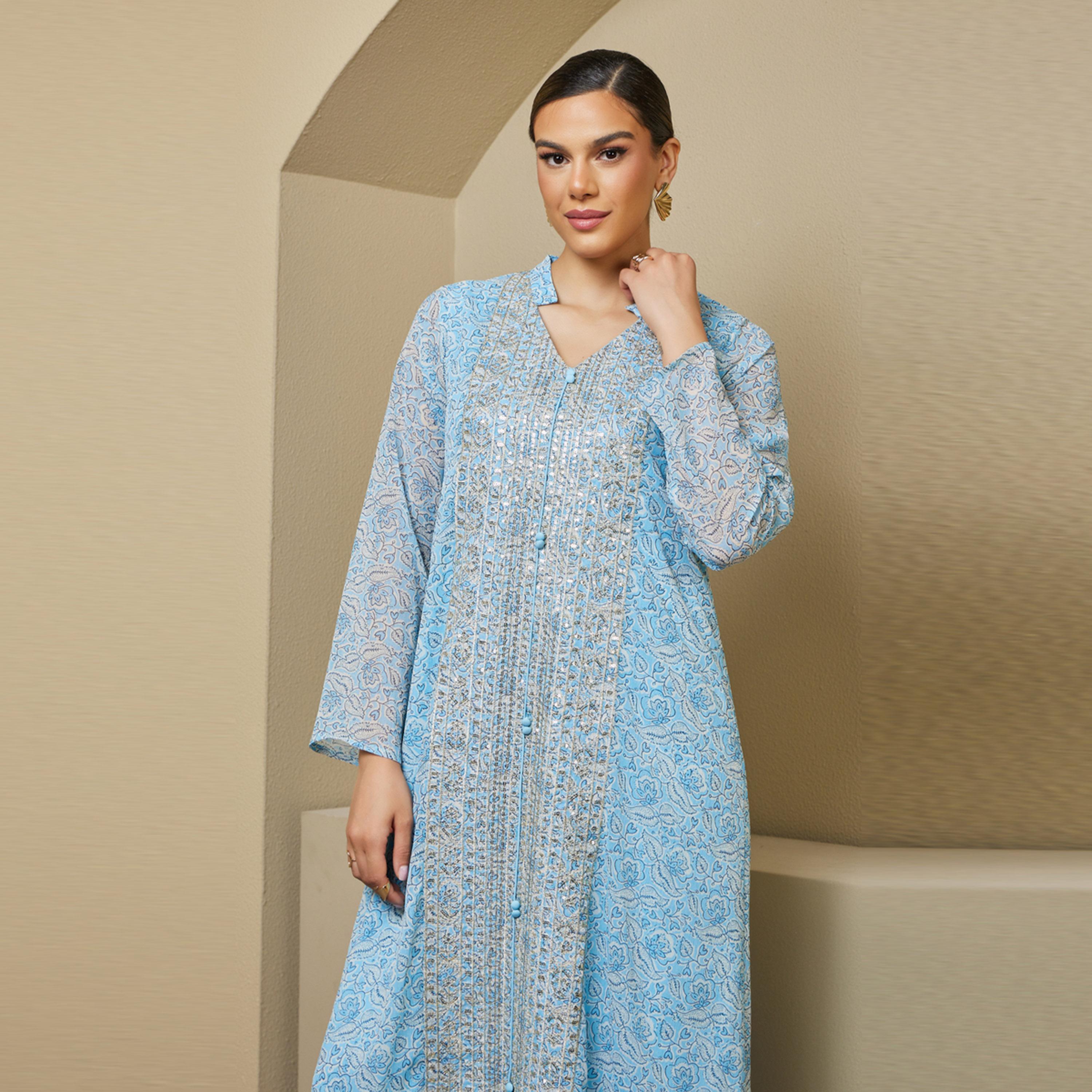 Styli All Over Printed Sequins Embellished Jalabiya-women-arabicclothing-jalabiyas-image-3