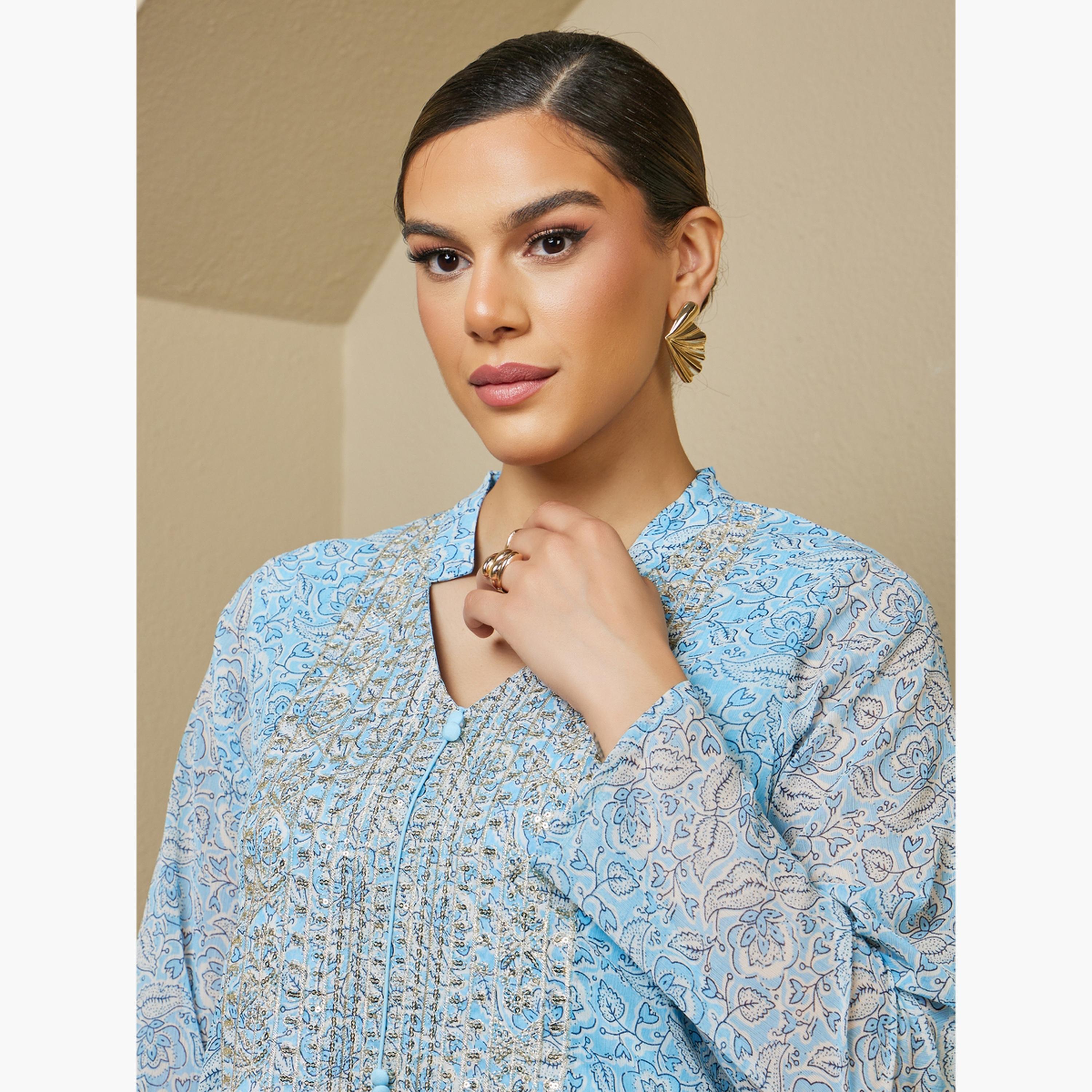 Styli All Over Printed Sequins Embellished Jalabiya-women-arabicclothing-jalabiyas-image-5