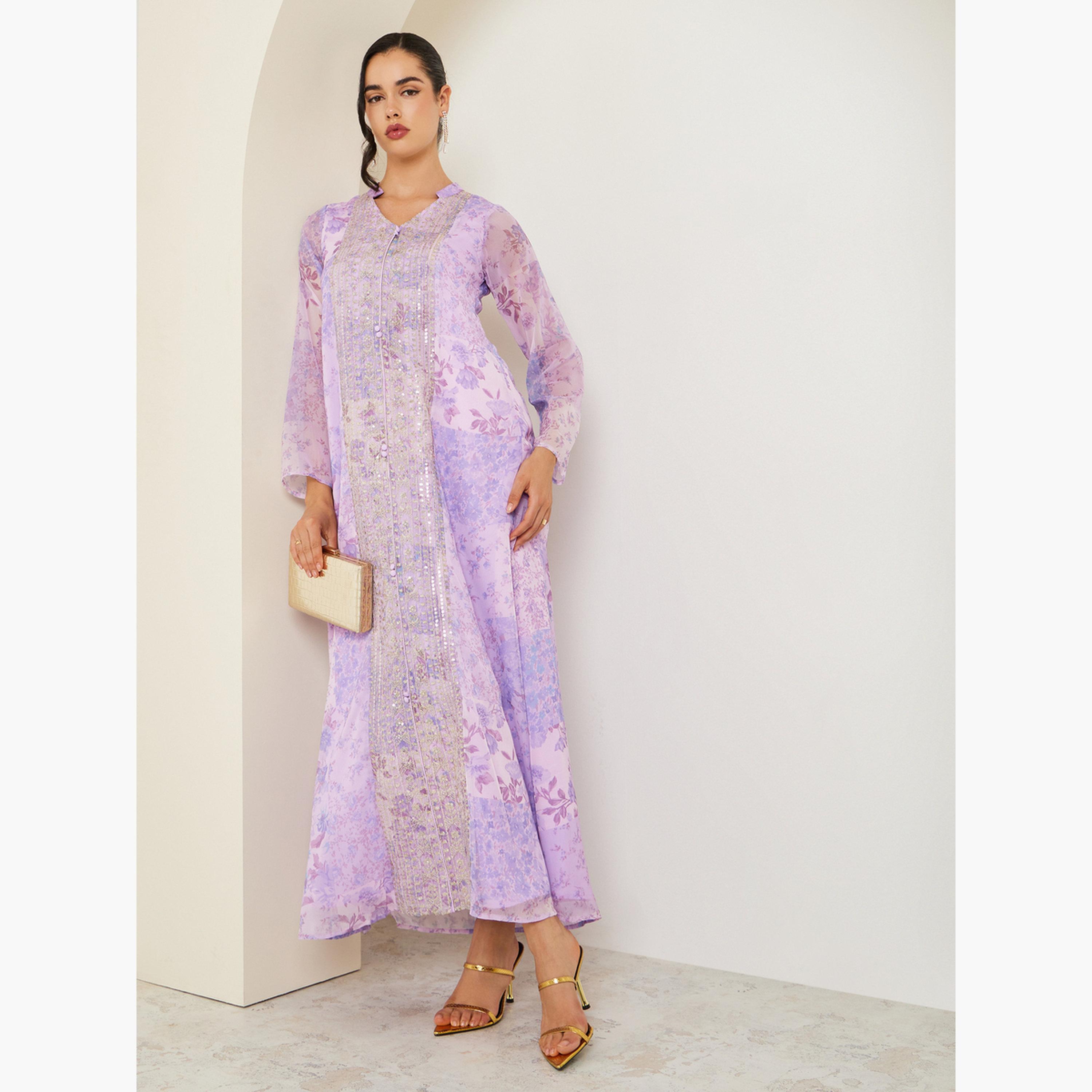 جلابية مزينة بطبعة زهور-women-arabicclothing-jalabiyas-image-3