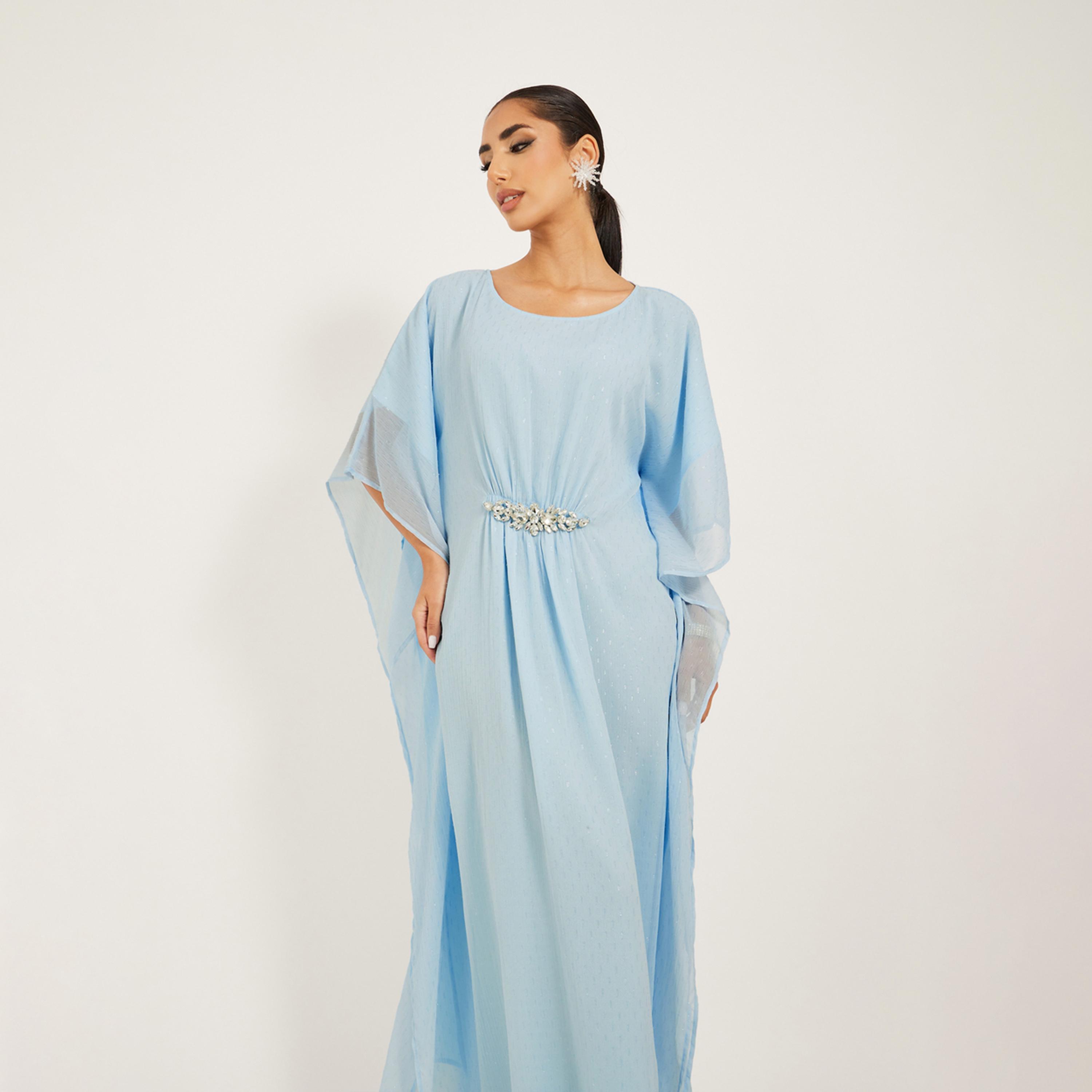 ستايلي - قفطان شيفون بنمط لوركس مع تفاصيل دانتيل مزخرفة عند الخصر-women-arabicclothing-kaftan-image-3