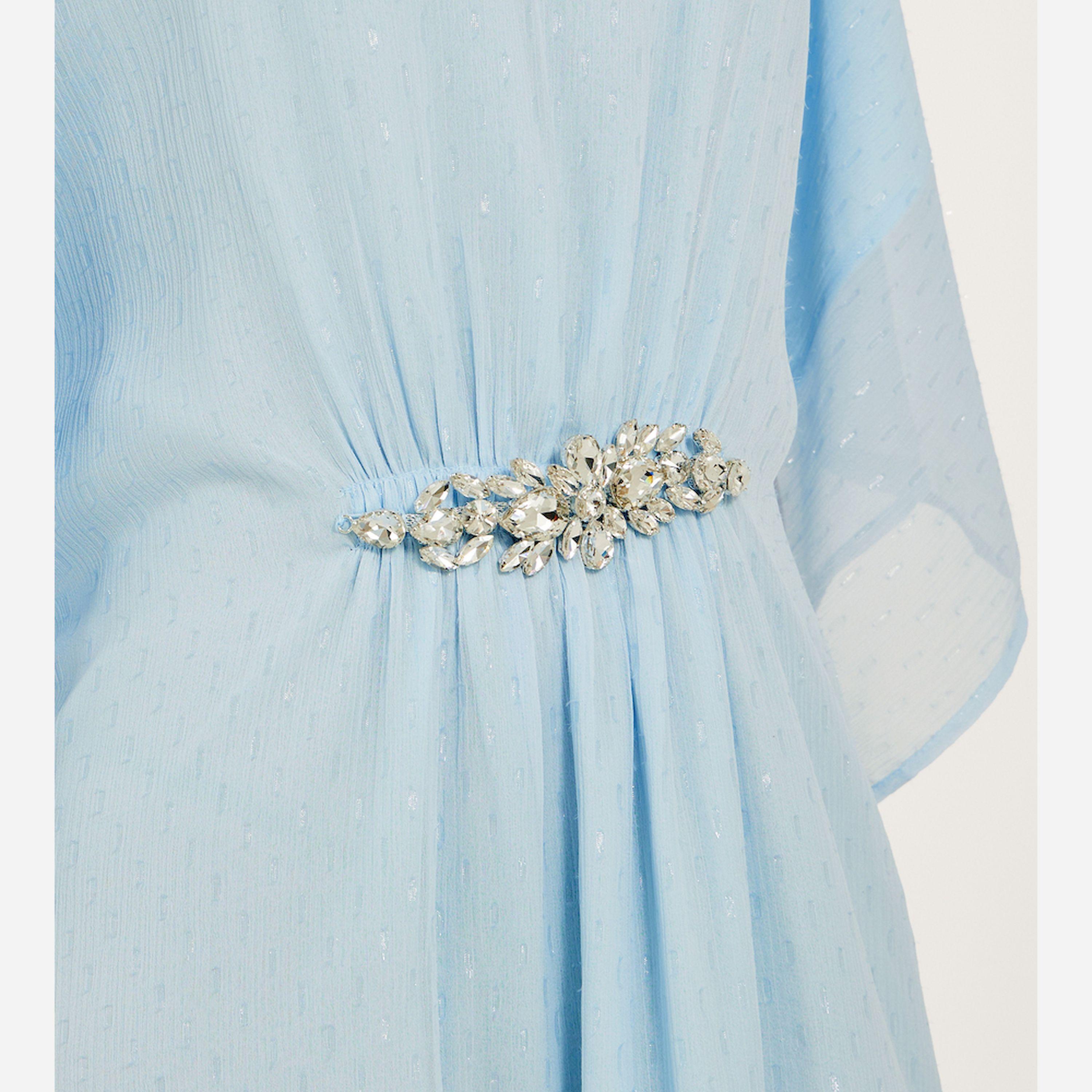 Styli Lurex Pattern Chiffon Kaftan With Embellished Lace Detail At Waist-women-arabicclothing-kaftan-image-4