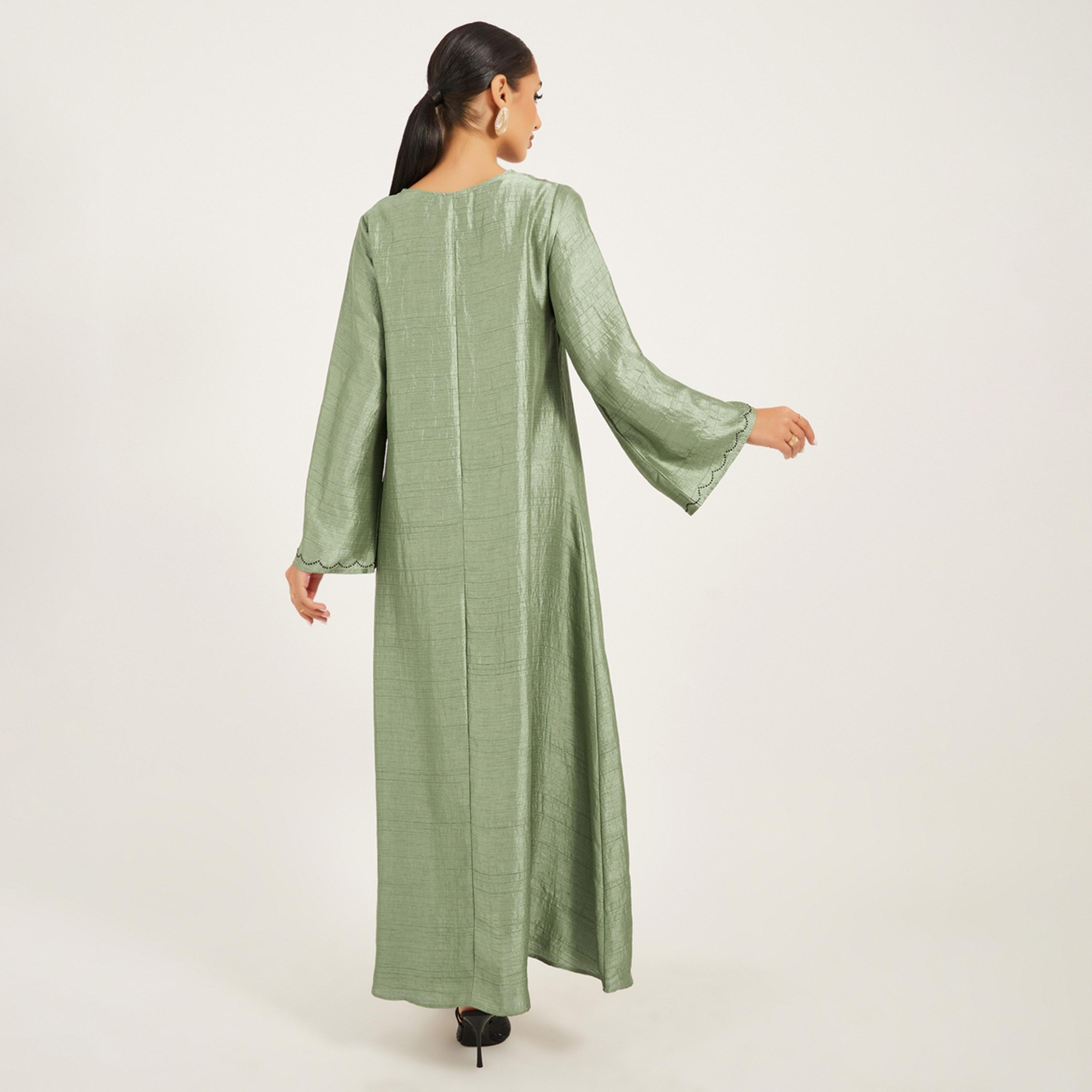 Amirah X Styli Embellished V-Neck A-Line Jalabiya-women-arabicclothing-jalabiyas-image-6